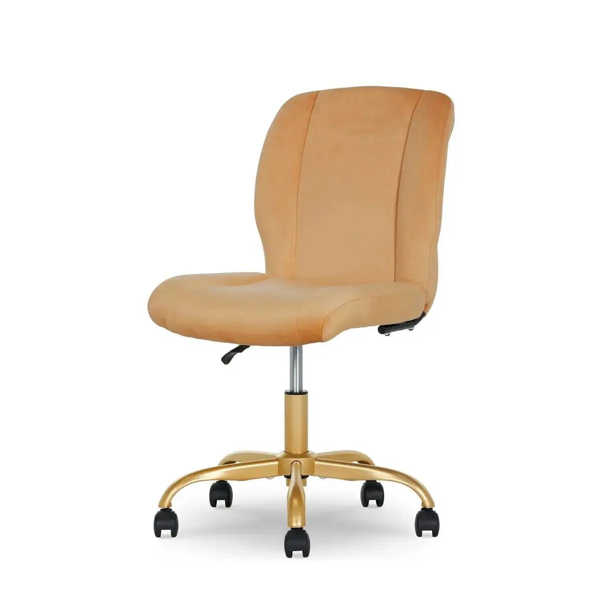 Alt View 6. Mainstays - Luxurious Plush Velvet Office Chair with Ergonomic Design and Adjustable Gold Base for Stylish Home Workspace - Dustygold.