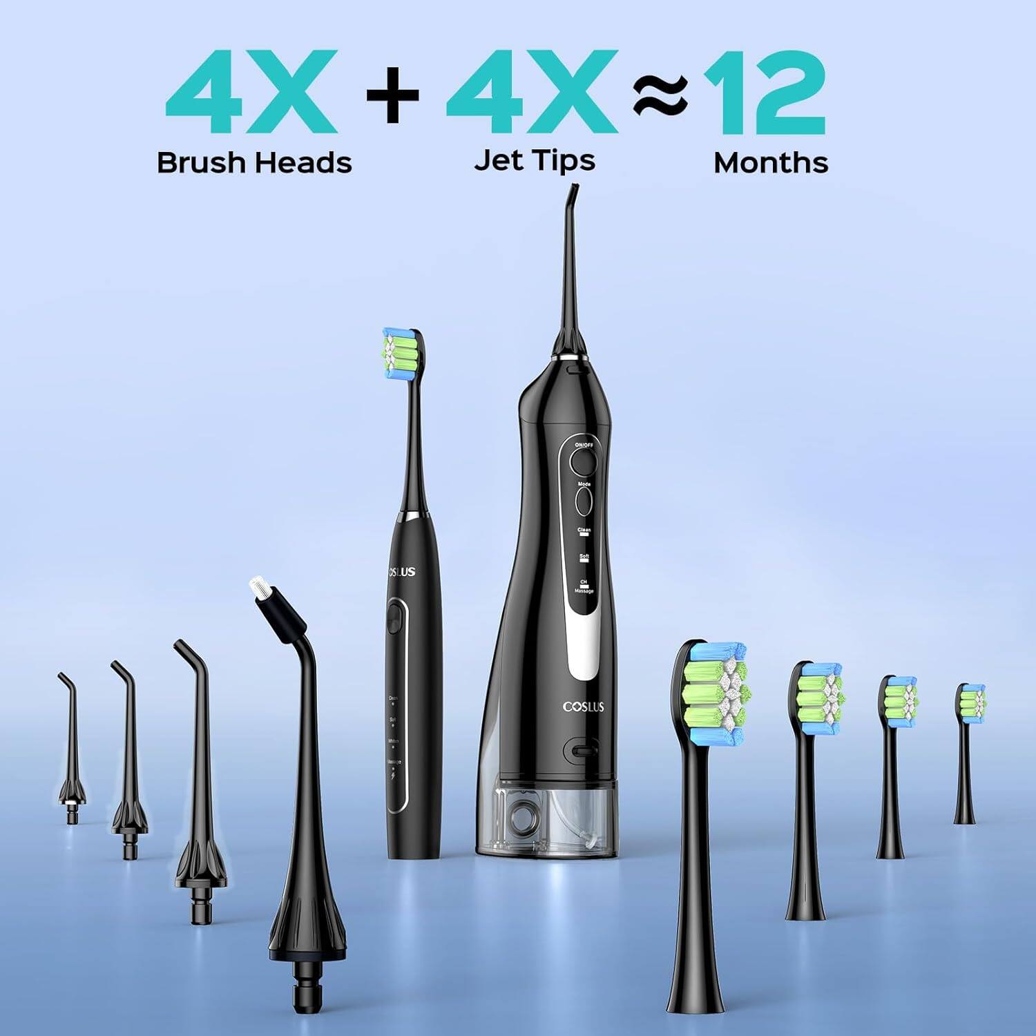 4X + 4X ≈ 12  
Brush Heads Jet Tips Months  
SLUS COSLUS