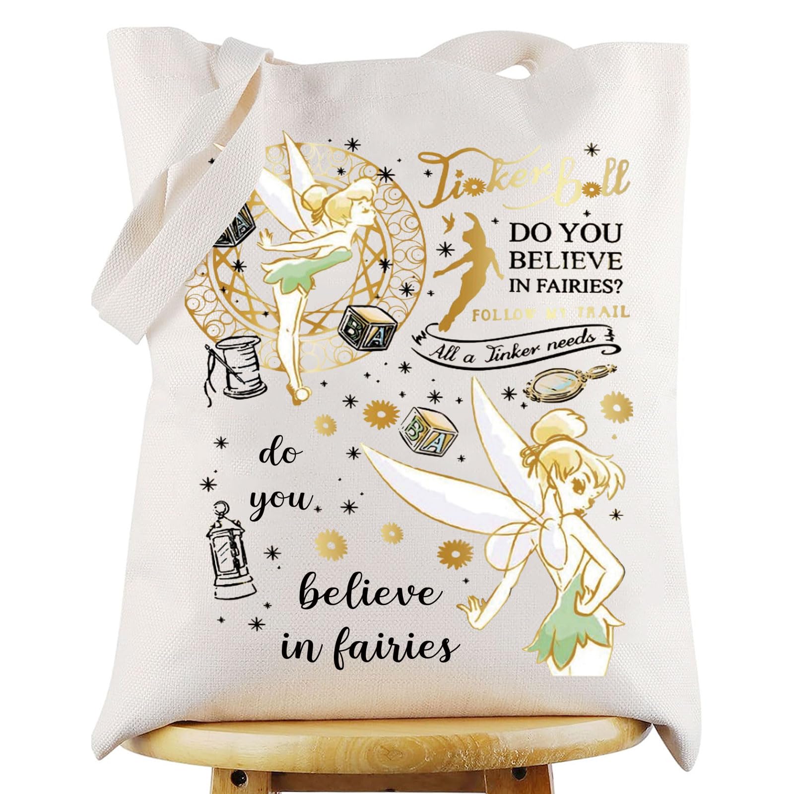 DORLUKFU - Princess Fairy Pixie Tote Bag Fairy Tales Fans Gift Do You Believe In Fairies Shoulder Bag Fairy Pixie Merchandise - Believe Fairies -T