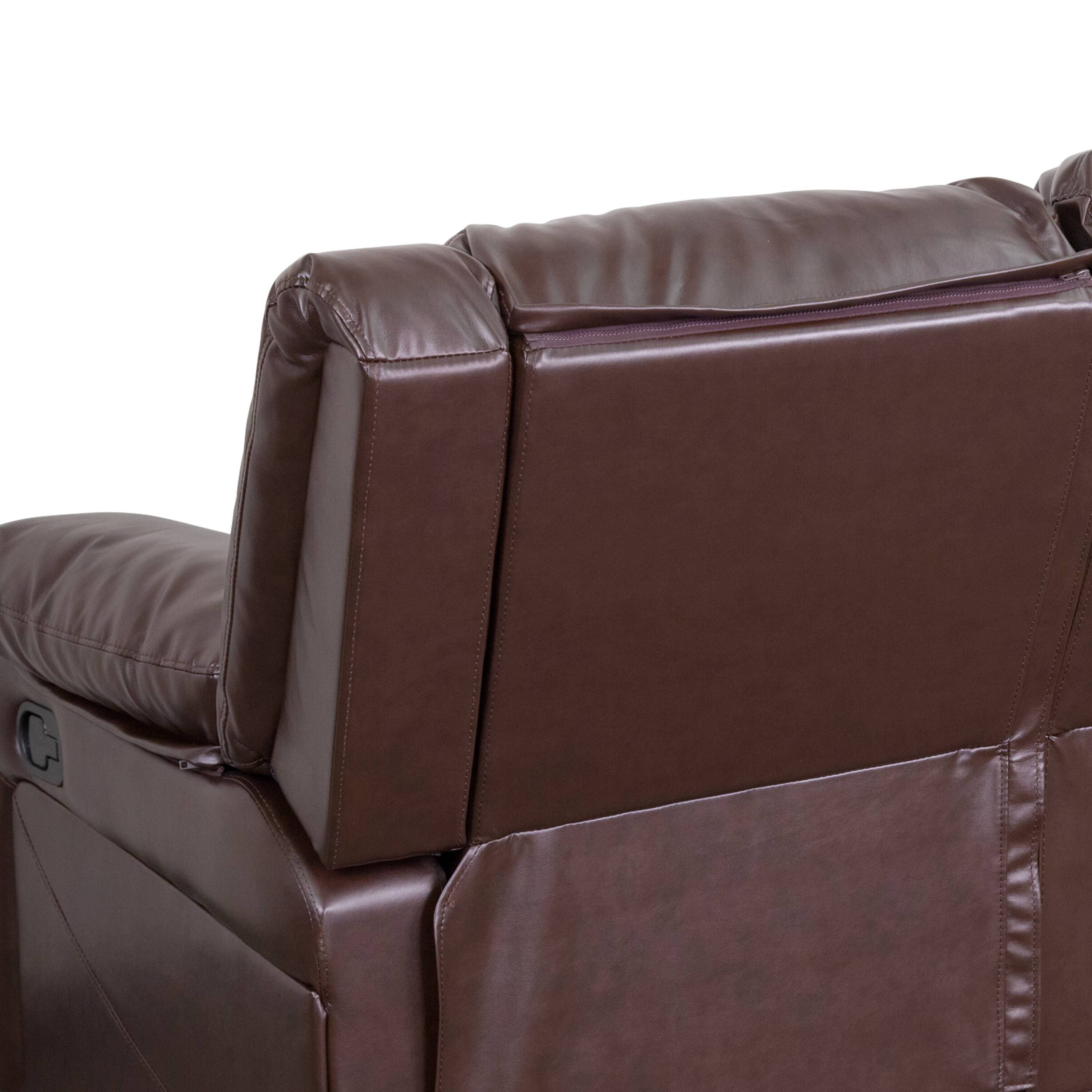 Alt View 9. Emma + Oliver - Bustle Back LeatherSoft Sofa with Two Built-In Recliners - Brown LeatherSoft.