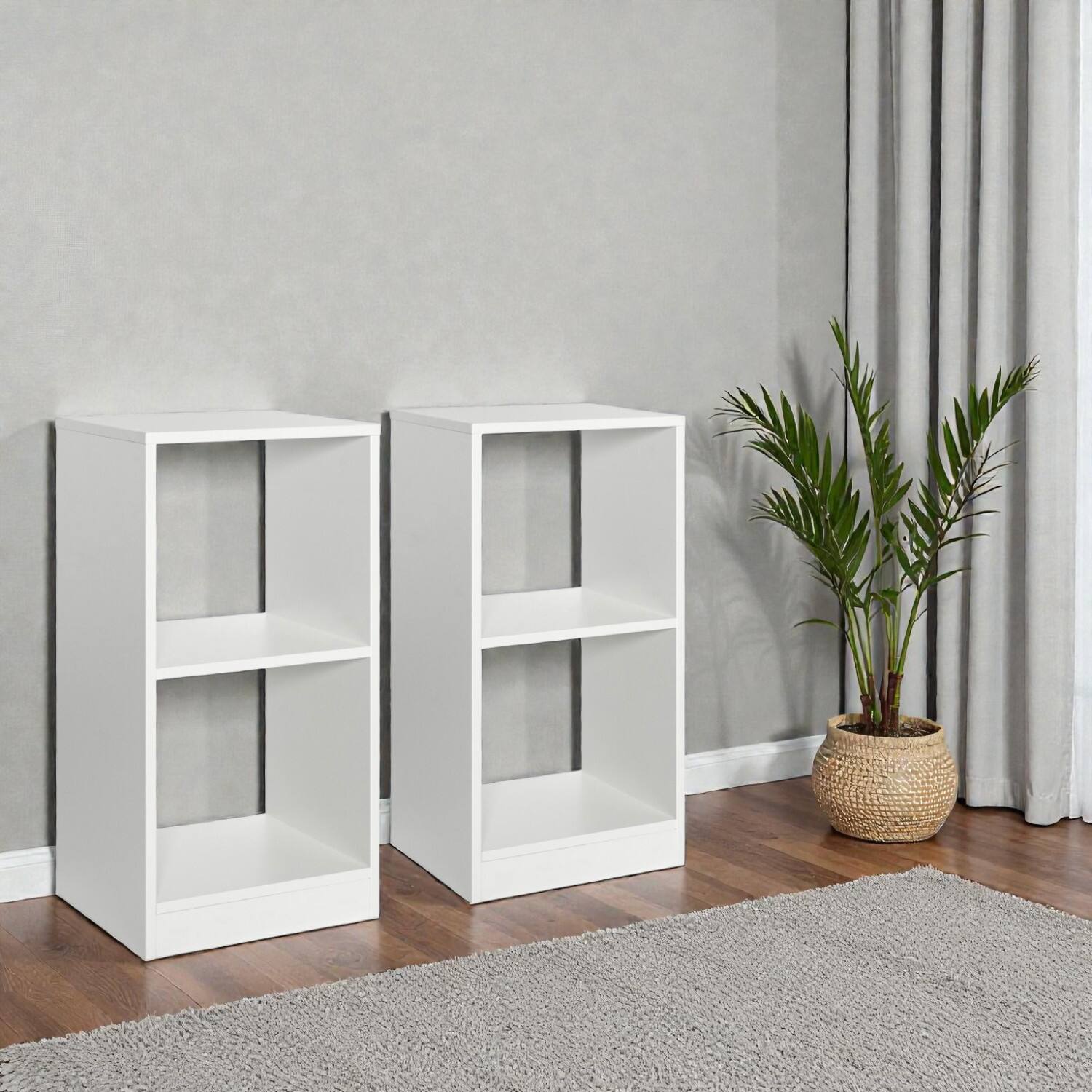 Front. Hivvago - Modern 2-Layer Storage Bookcase Set with Safety Straps - Set of 2 - White.