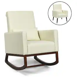 Gymax - 2-in-1 Fabric Upholstered Rocking Chair Nursery Armchair with Pillow - Beige