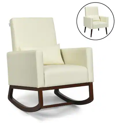Front. Gymax - Gymax 2-in-1 Fabric Upholstered Rocking Chair Nursery Armchair with Pillow Beige - Beige.