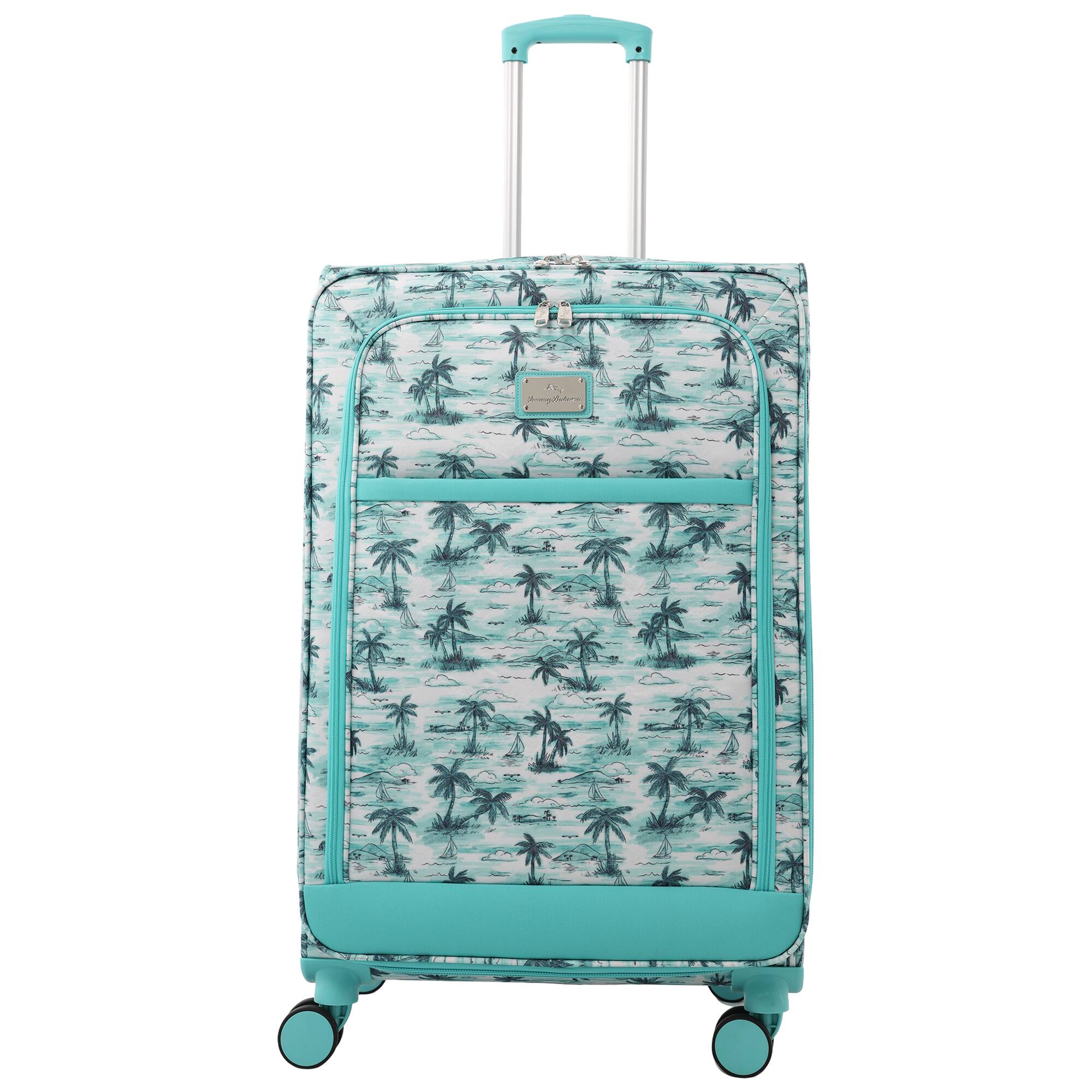 Front. Tommy Bahama - Palm Print 30" Expandable Softside Spinner - Aqua.