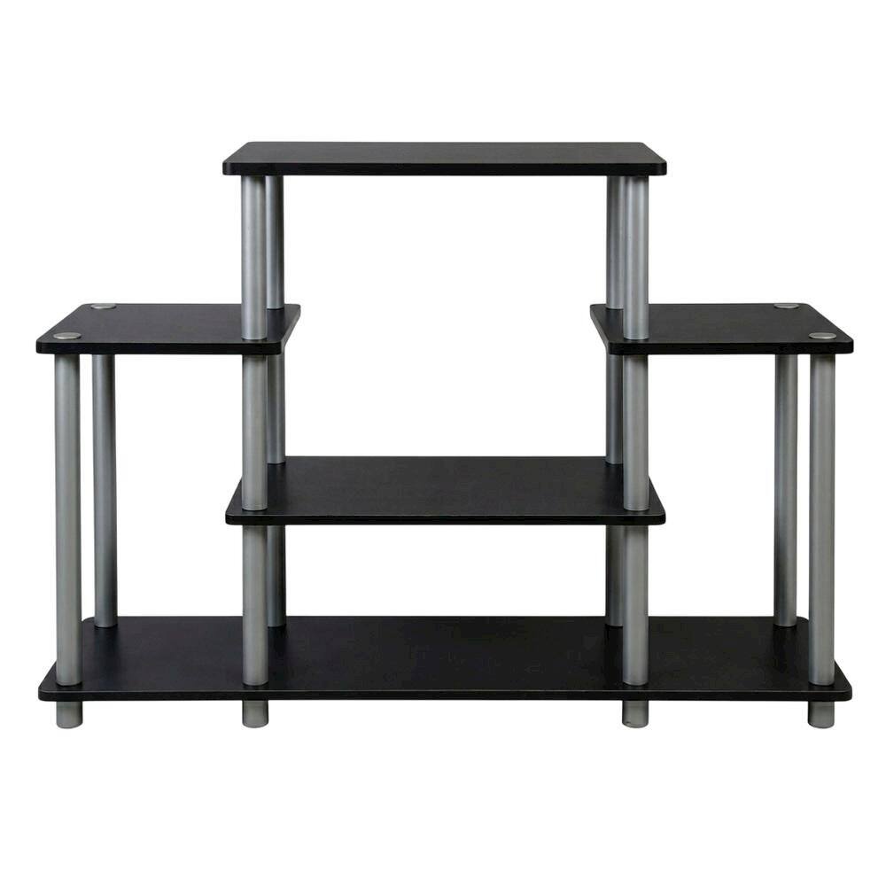 Back. FurniFact - Black/Grey no tools entertainment center with modern design - Black/Grey.