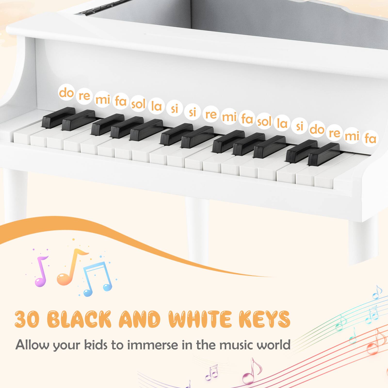 do re mi fa sol la si si re mi fa sol la si do re mi fa

30 BLACK AND WHITE KEYS

Allow your kids to immerse in the music world