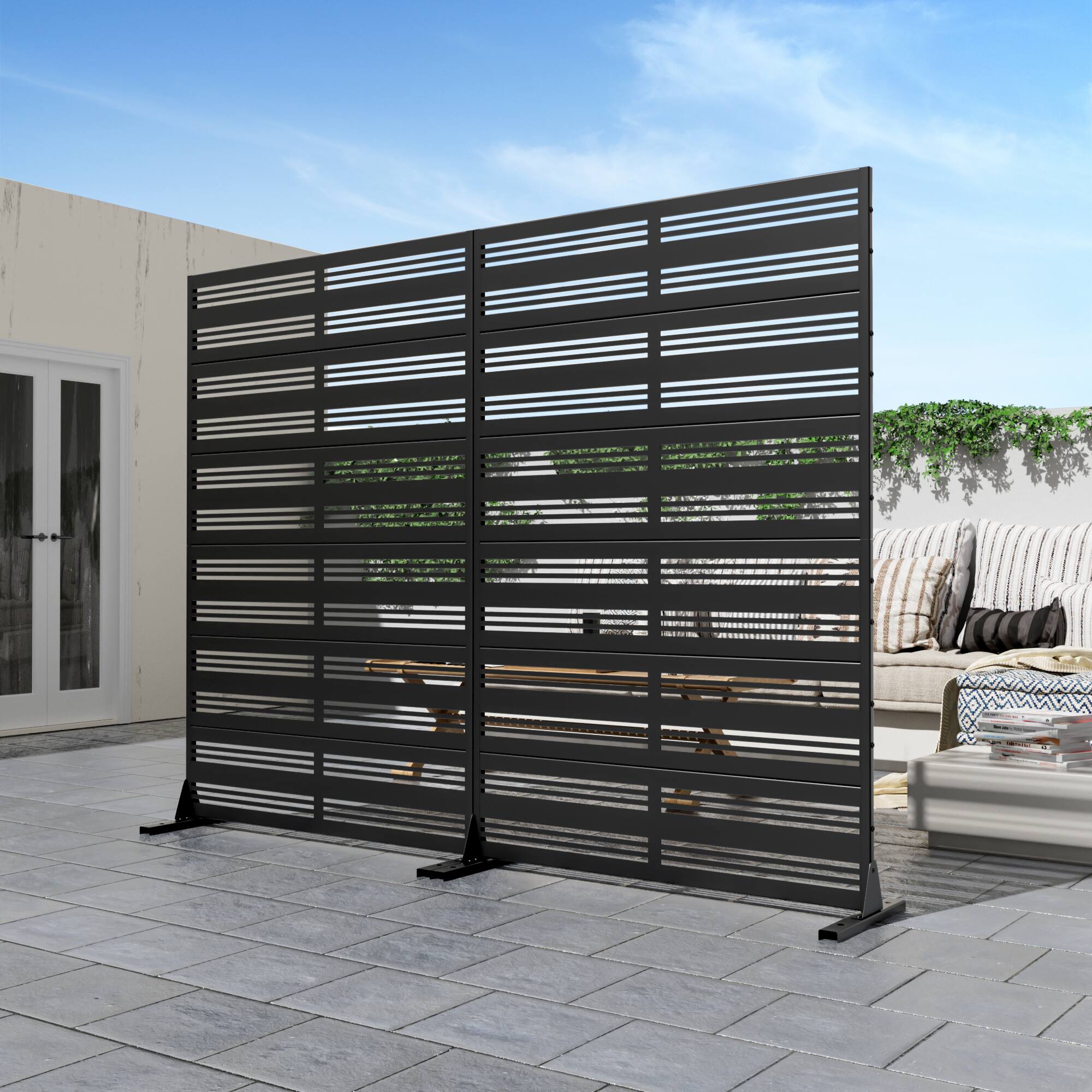 Alt View 1. PexFix - 72 in. x 47 in. Harold Pattern Metal Outdoor Privacy Screen & Panels, Freestanding Garden Divider Fence - Black.