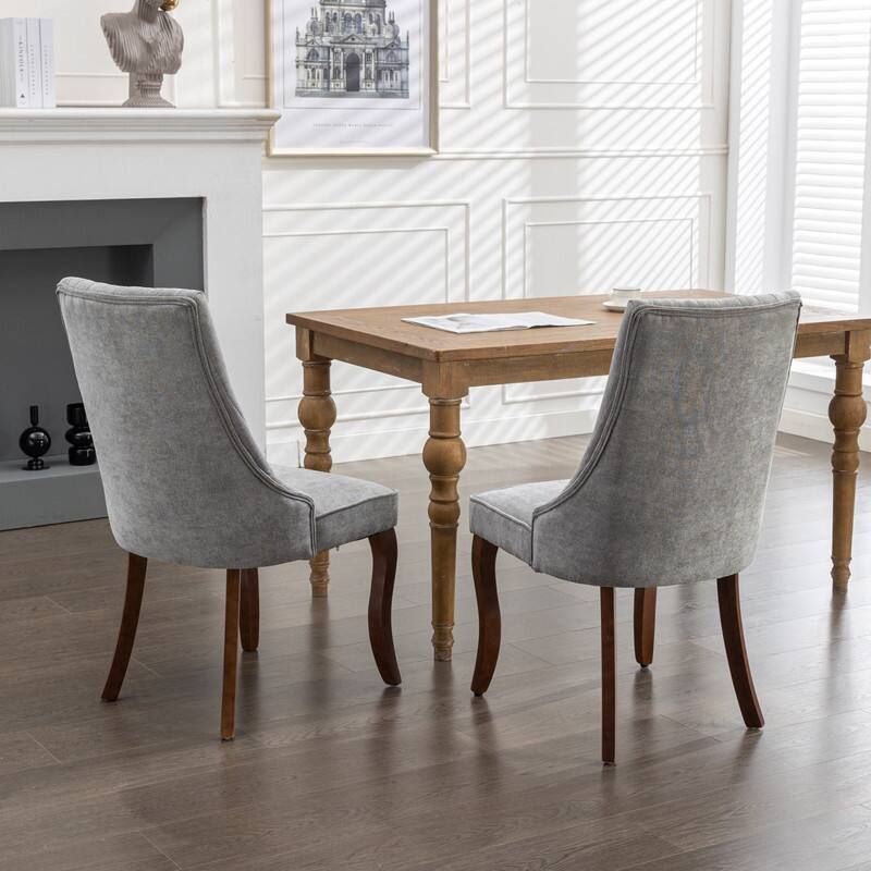 Alt View 2. HTUTWOO - Velvet Dining Chairs with High Back & Curved Solid Wood Legs, Set of 2 for Dining Room, Kitchen, Home Use for Families - Gray.