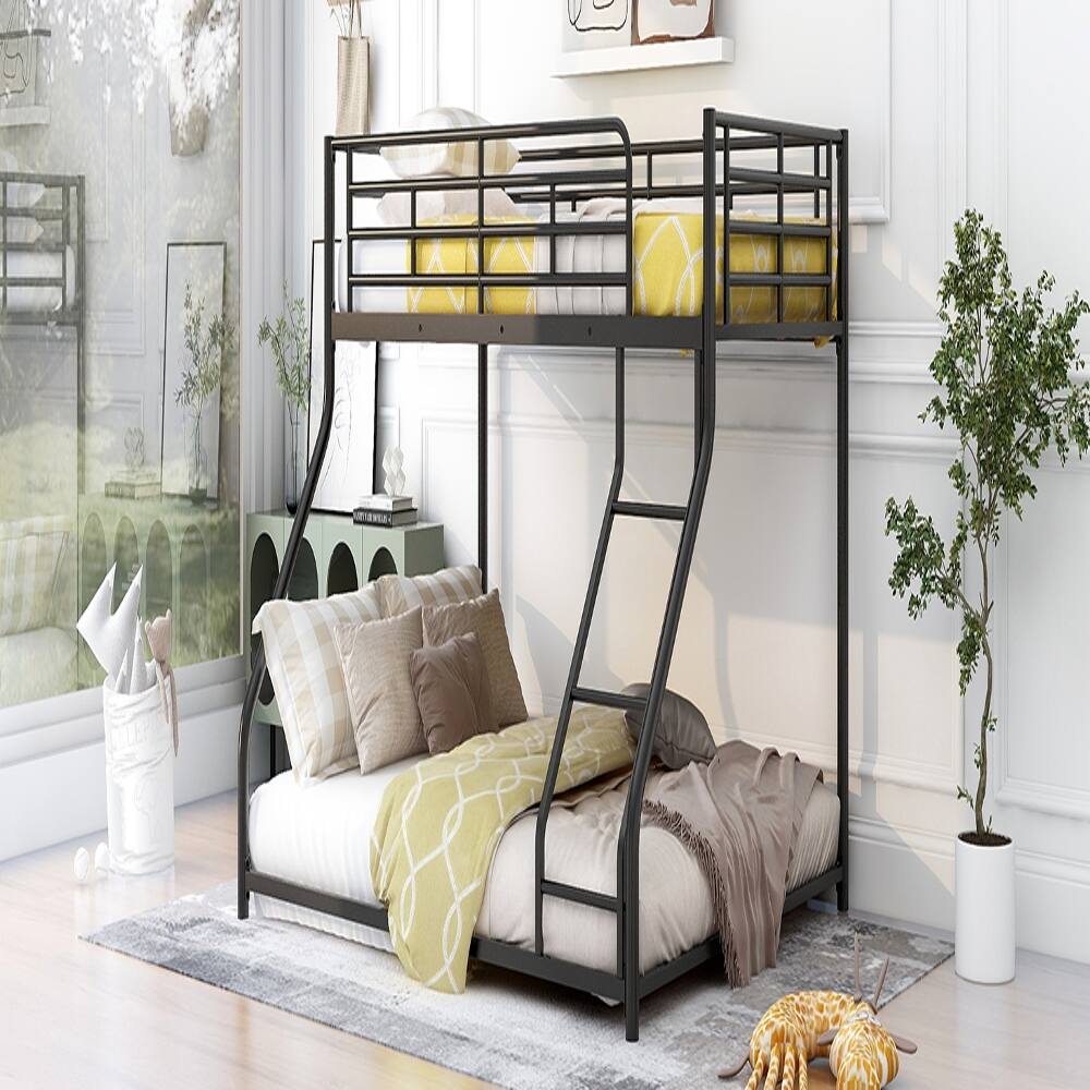 Alt View 1. Loheer - Loheer Twin XL Over Queen Bunk Bed Black Metal Floor Bed Frame - Black.