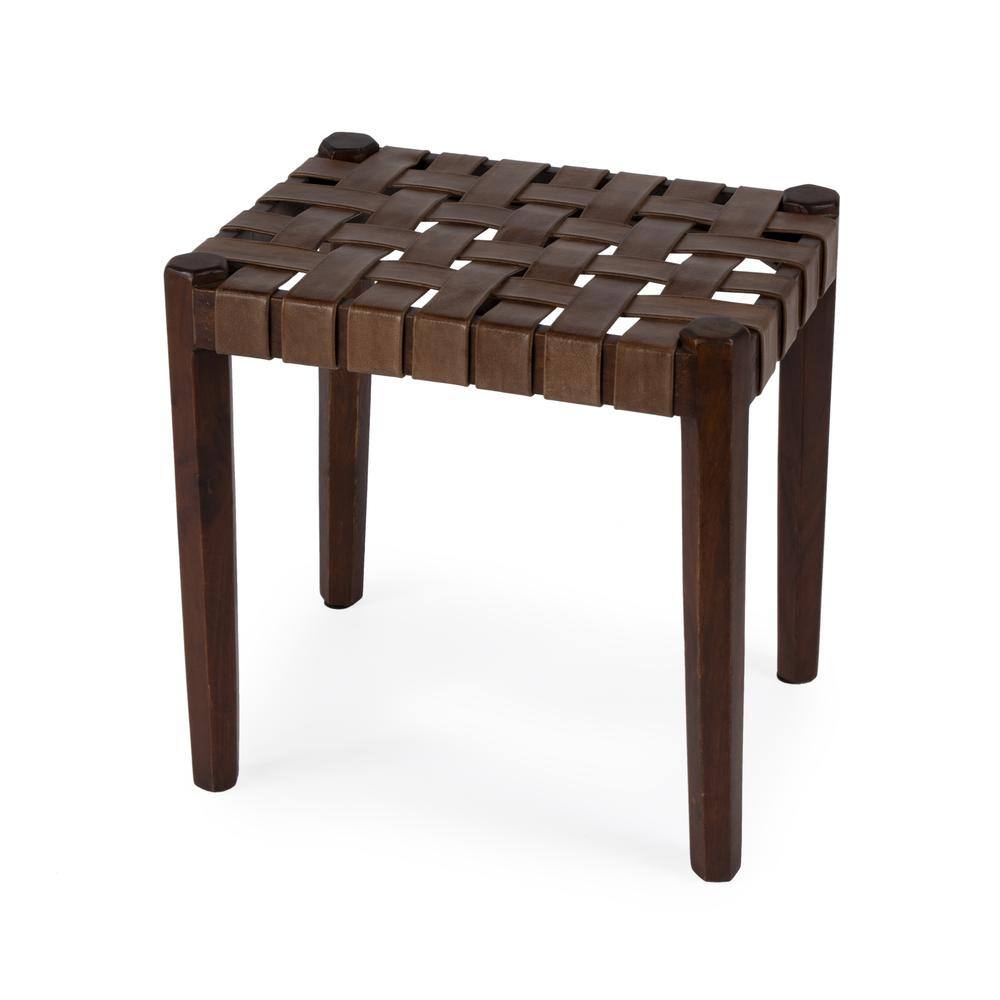 Back. Butler Specialty - Kerry Leather Woven Stool - Dark Brown.
