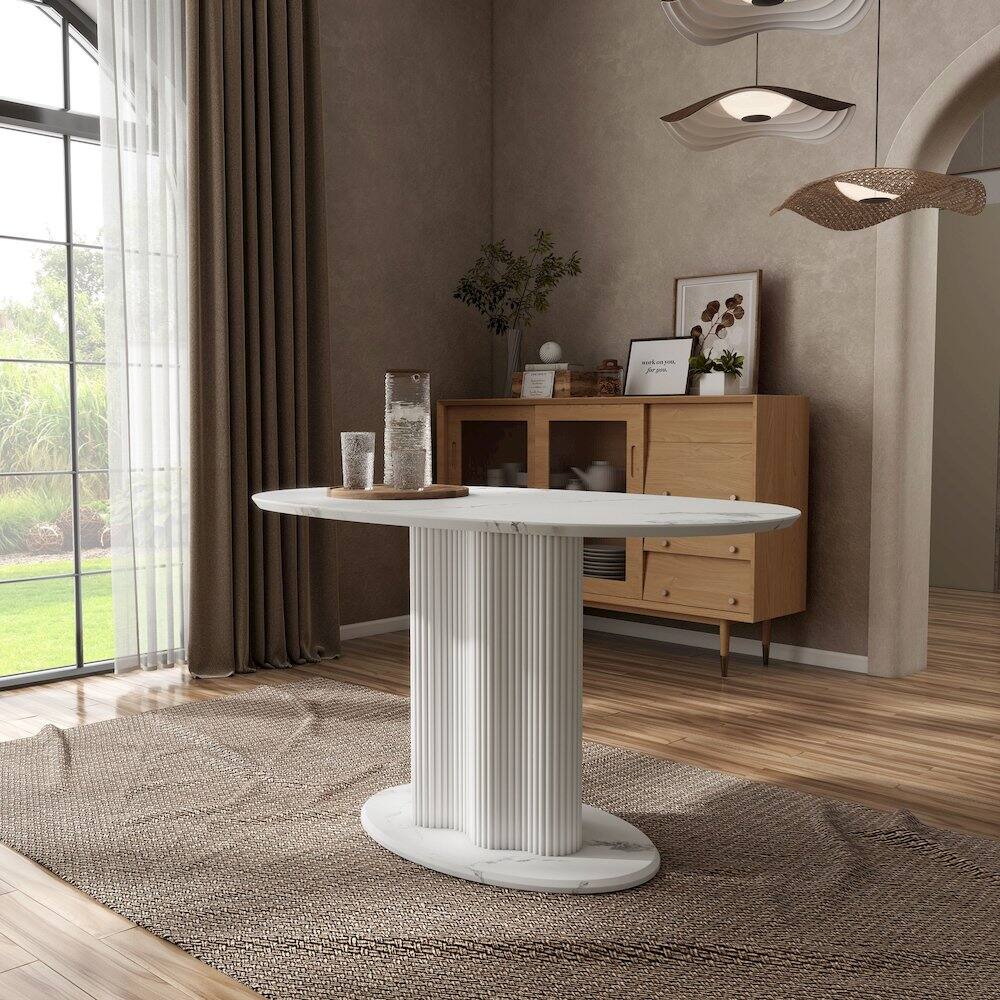 Alt View 3. Furniture of America - Elara Iron Base Pedestal Oval Dining Table - White.