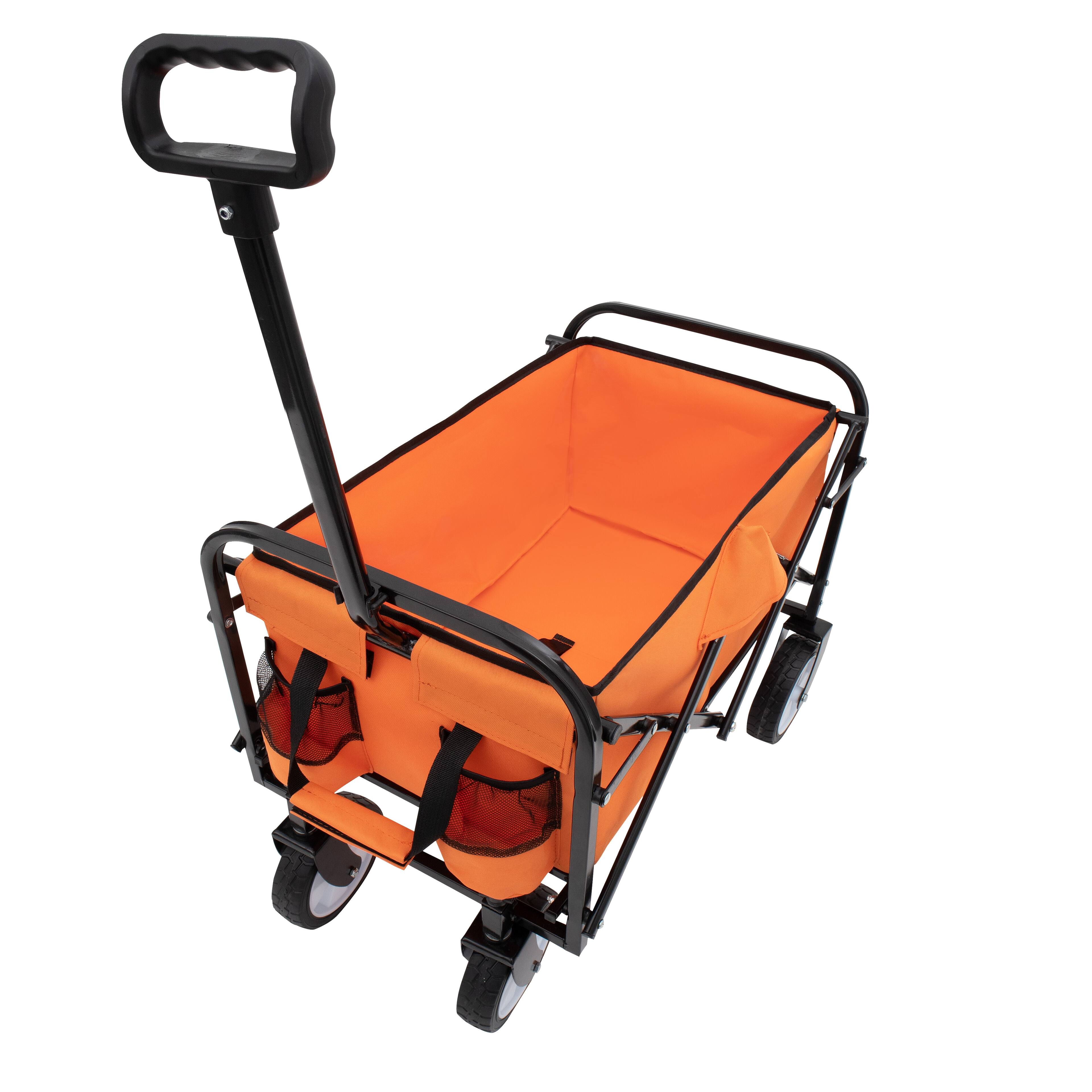 Left. Mondawe - Extendable Collapsible Wagon Utility Carts w/ 225LBS Capacity, 360° Wheels - Orange.