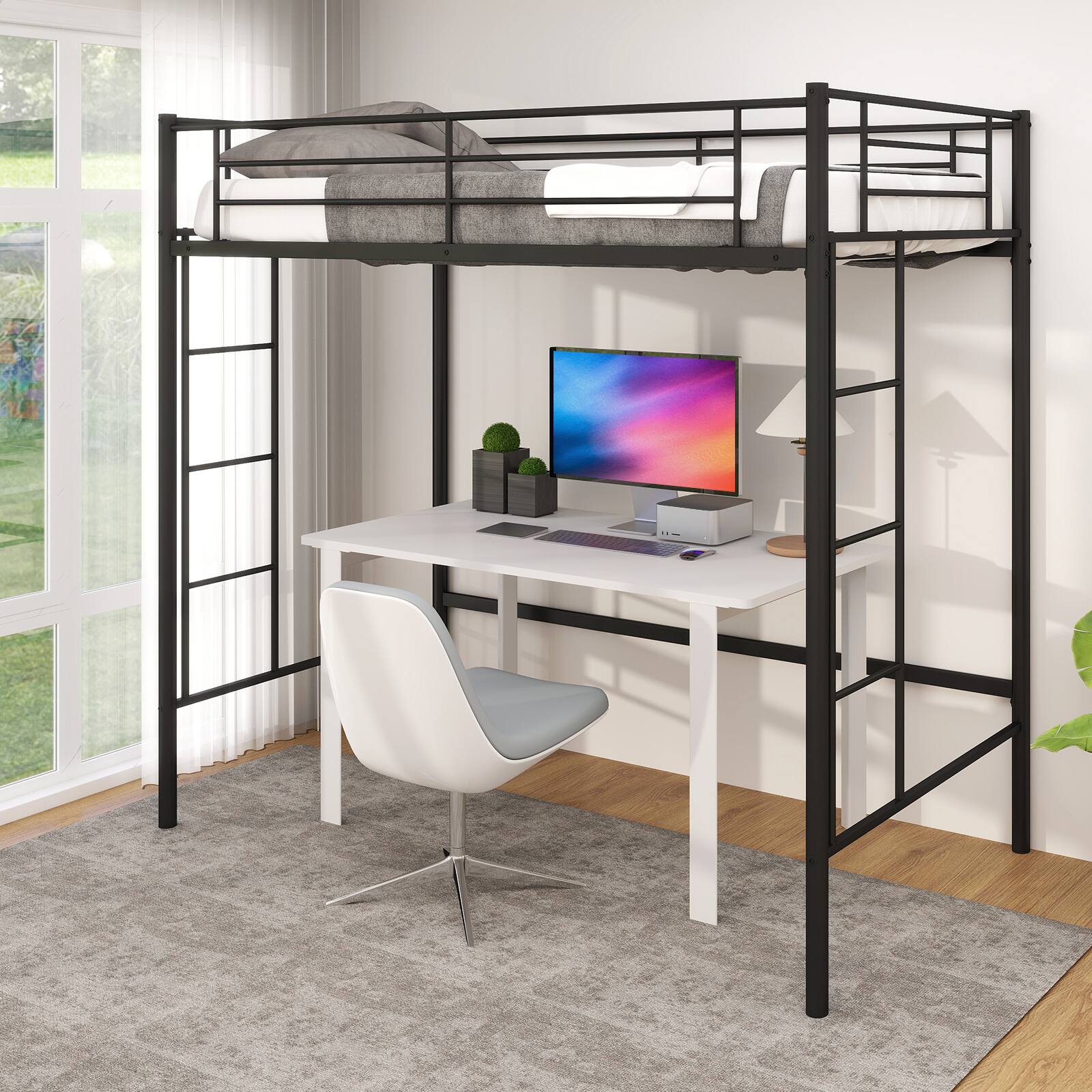 Alt View 2. SlickBlue - Full-Length Guardrail Loft Bed with Dual Ladders for Kids or Teens - Black.