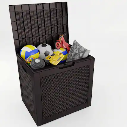 Front. Mondawe - 30 Gallons Resin Wicker Waterproof Outdoor Storage Box - Black.