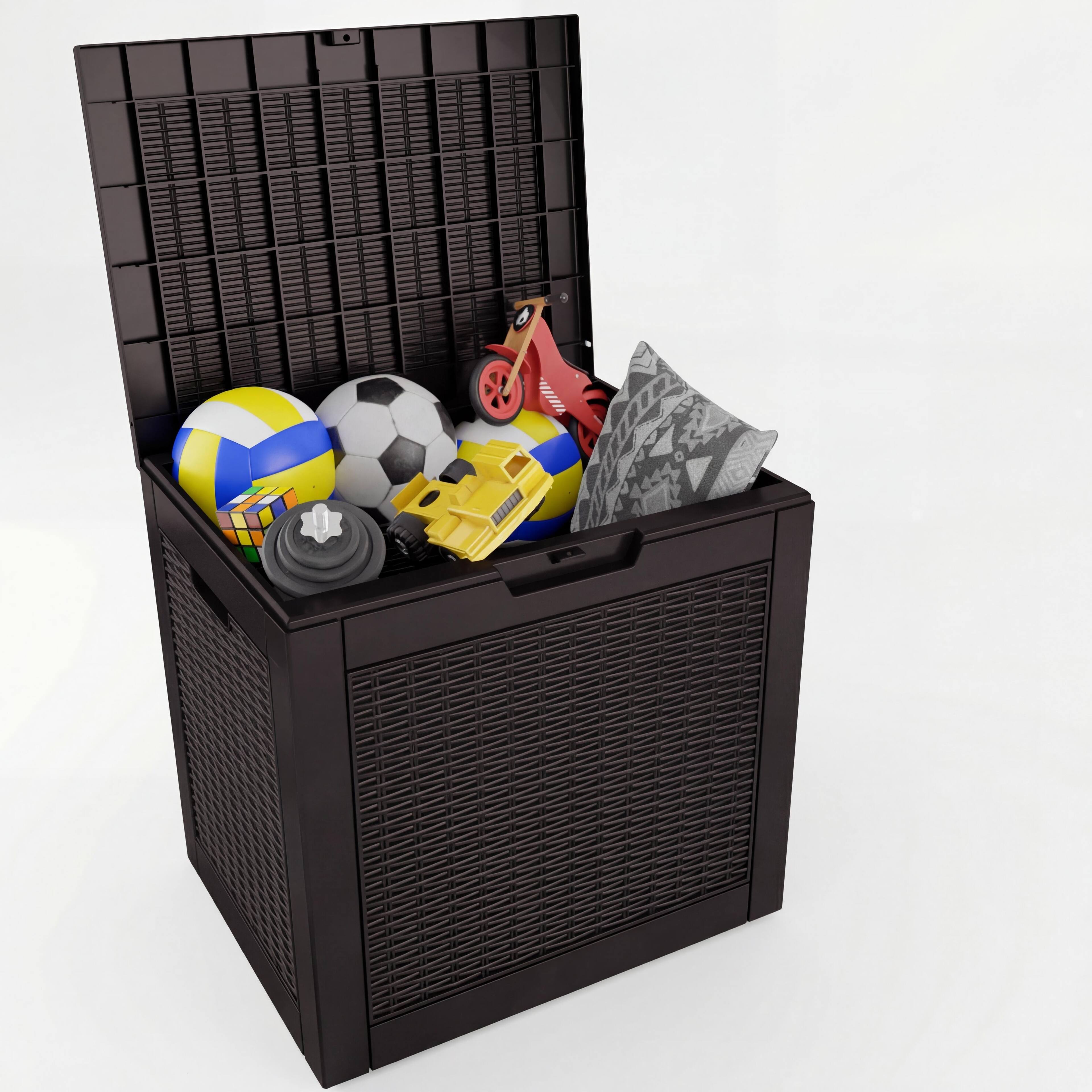 Front. Mondawe - 30 Gallons Resin Wicker Waterproof Outdoor Storage Box - Black.