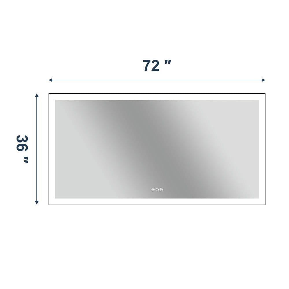 Angle. Kadyn - 72x36 Inch Wall-to-Wall Rectangle LED Bathroom Mirror with Black Frame - Black.