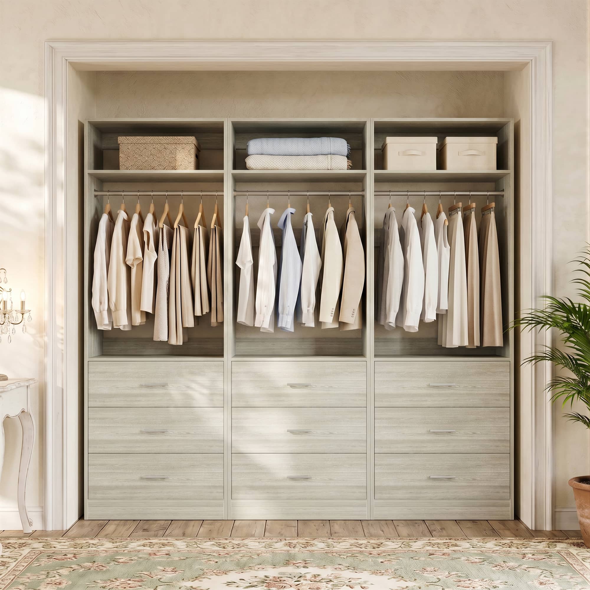 "Aheaplus - 3-Pack Freestanding Closet System with Drawers, Shelves and Hanging Rod - 24""L x 15""W x 80""H,Ships in 3 packages - White Oak" price history on PriceWatchPro