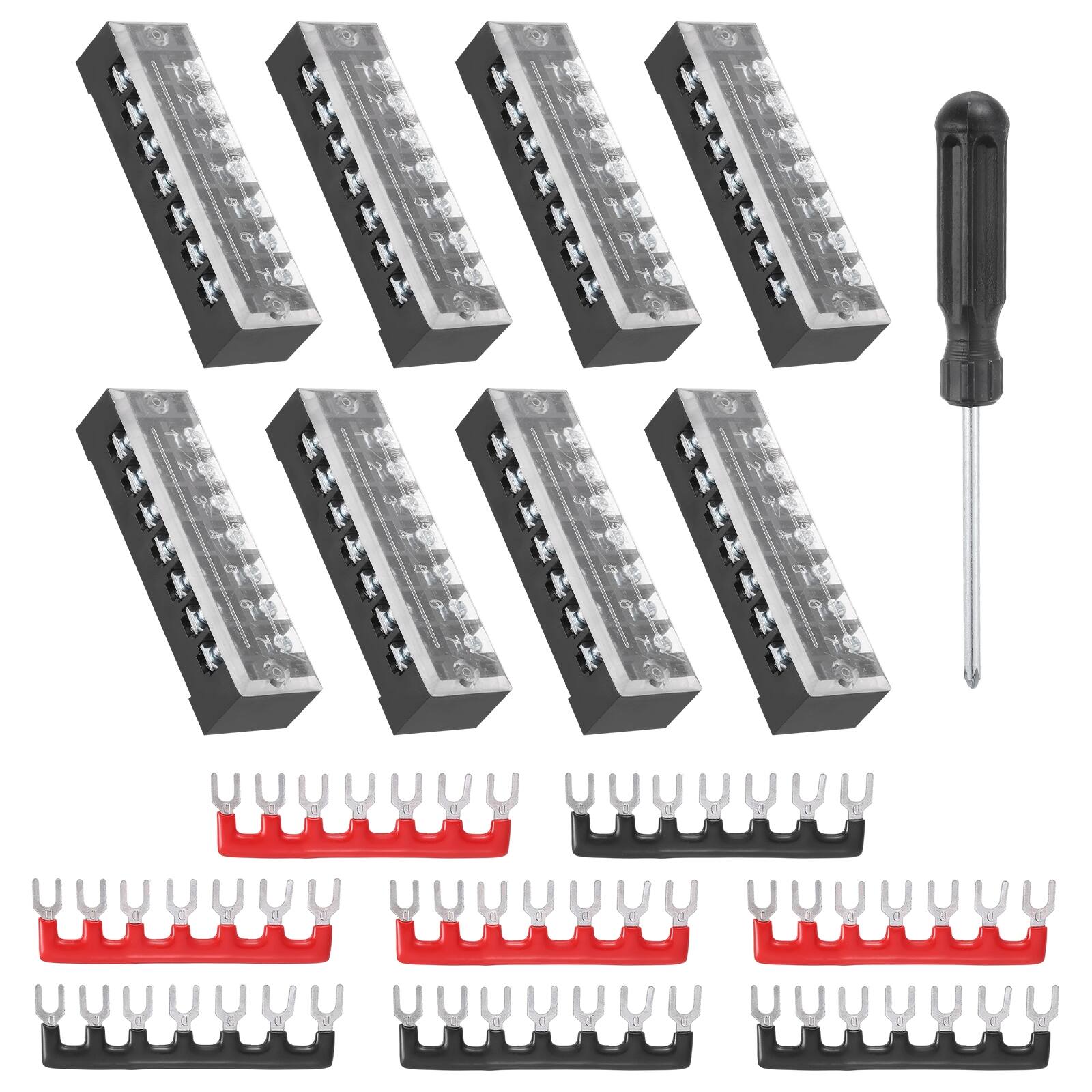 Front. Unique Bargains - Screw Terminal Block 7 Positions, Dual Row, 600V 15A, with Screwdriver & Terminals, 8 Sets - Black.