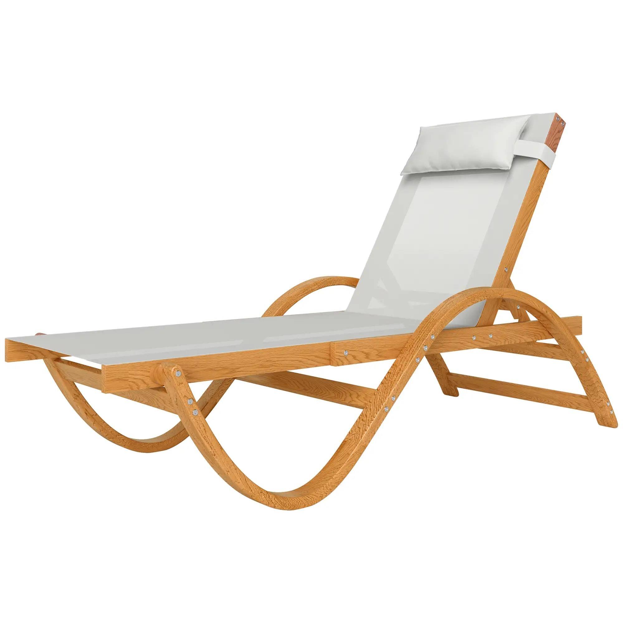 Resenkos - Larch Wood Tanning Lounger, 4-Level Adjustable Comfort Chair, Full Flat Patio Relaxer, Cozy - Cream White