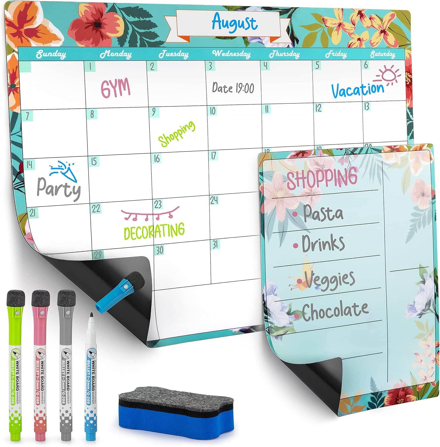 Zulay Kitchen - Magnetic Dry Erase Calendar Whiteboard Kit - Flower