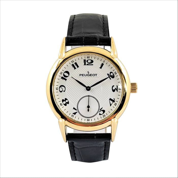 Peugeot - Men’s Vintage 38mm Round Plated Watch with Leather Band - Gold
