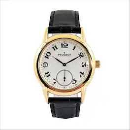 Peugeot - Men’s Vintage 38mm Round Plated Watch with Leather Band - Gold