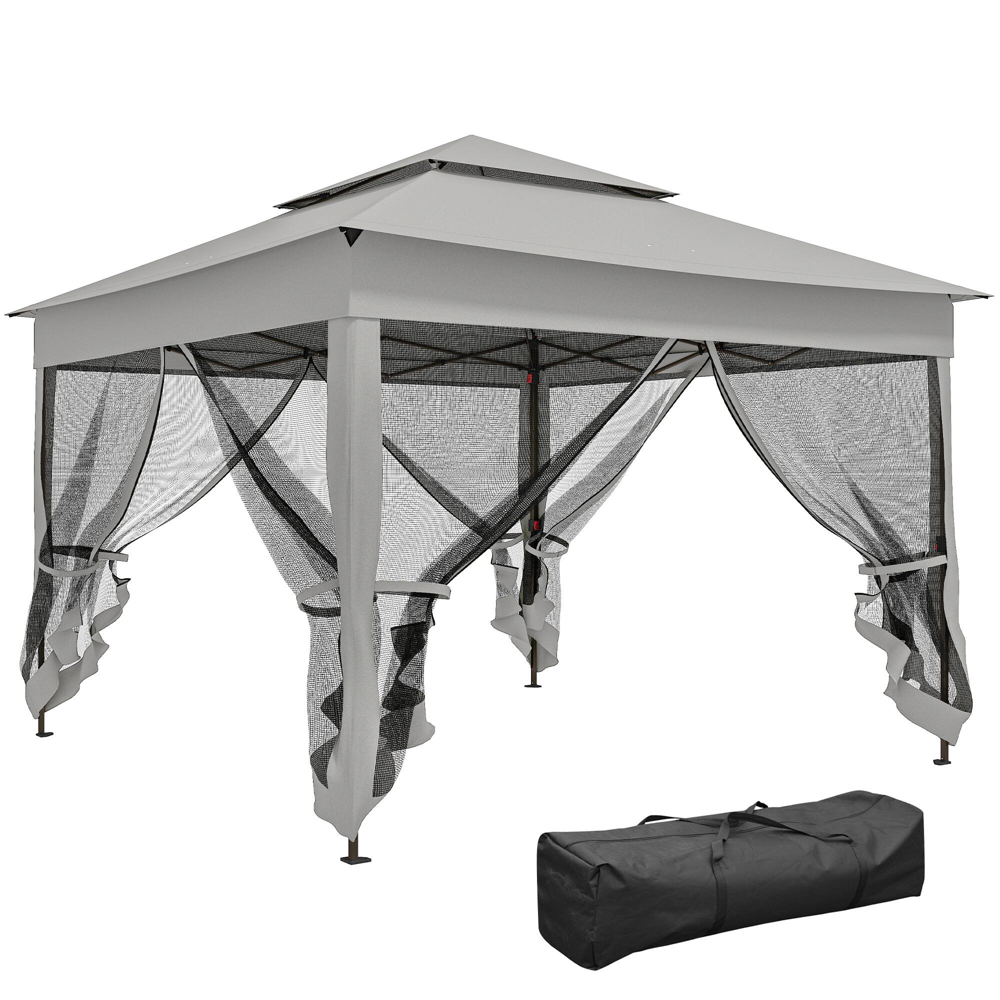 Outsunny - Outdoor Patio Pop Up Canopy Gazebo Shelter with Zipper Netting, Carry Bag, 11' x 11' - Light Gray