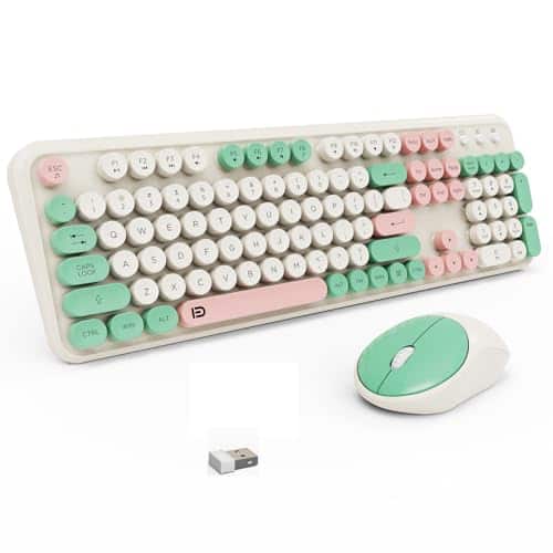 Reds Spade - And Mouse Set Full size Cute Colorful With Retro Typewriter For Pc mac laptop tablet computer windows Wireless - White