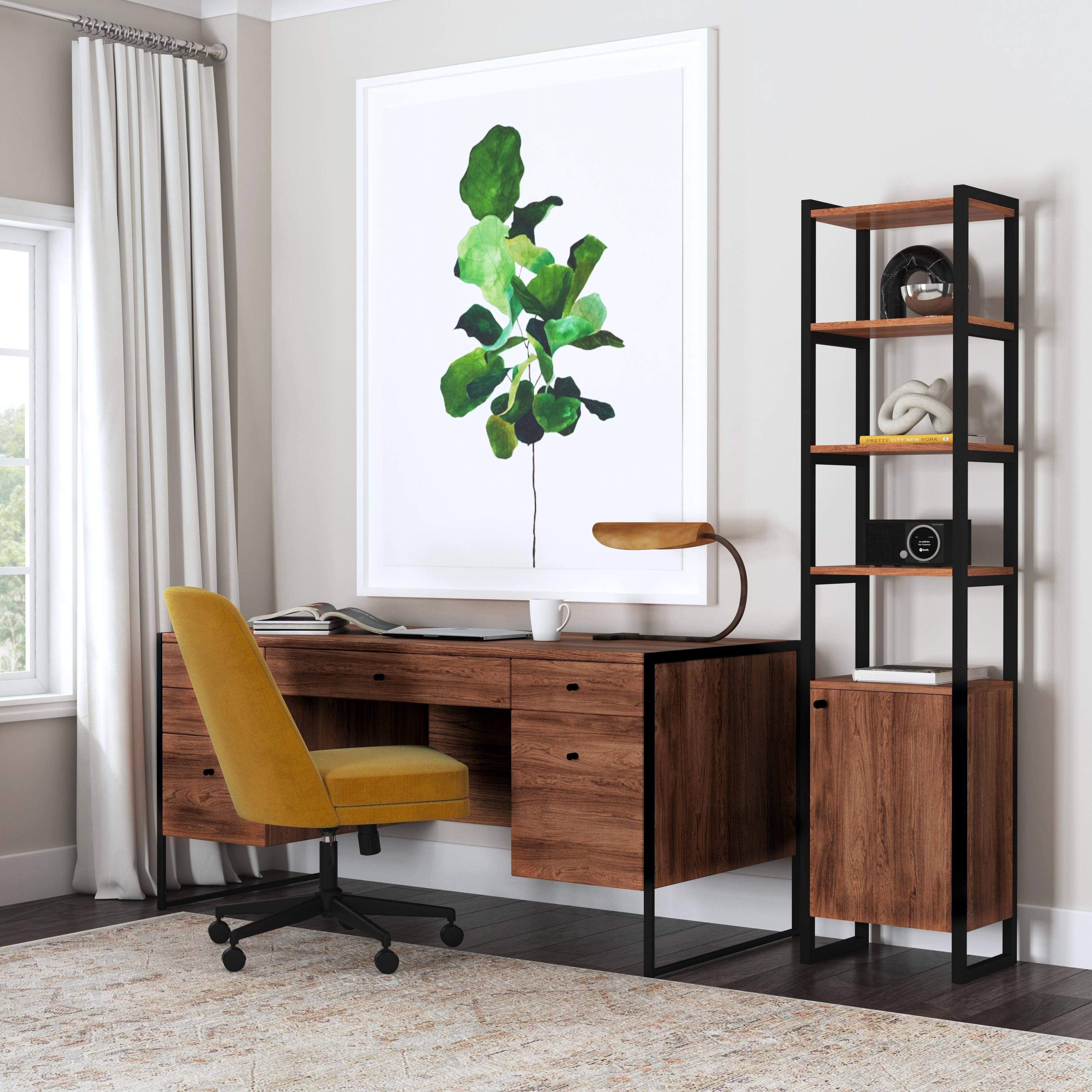 Alt View 1. Butler Specialty - Drake 64 in. W Rectangular Iron and Wood 6 Drawer Executive Desk - Medium Brown.