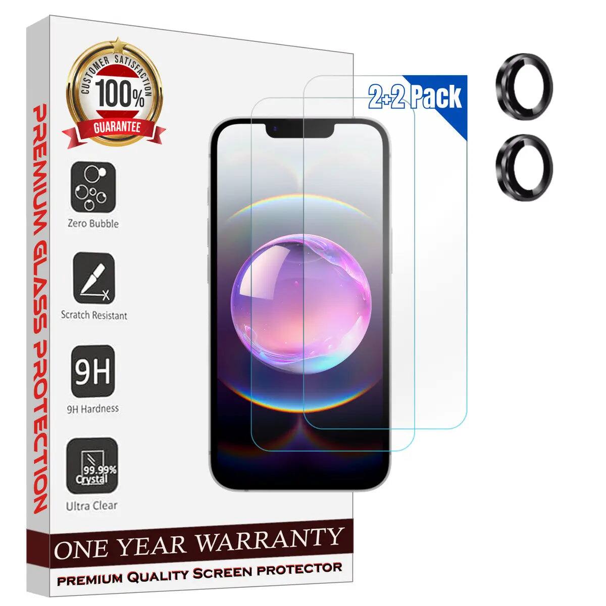 CUSTOMER 100% SATISFACTION GUARANTEE: PREMIUM Zero Bubble GLASS Scratch Resistant 9H Hardness PROTECTION ONE Ultra Crystal 99.99% Clear ONE YEAR WARRANTY SCREEN PROTECTOR PREMIUM QUALITY
