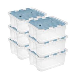 Sterilite - 20 Qt Hinged Lid Storage Box, Plastic Container, Washed Blue, 6 Pack