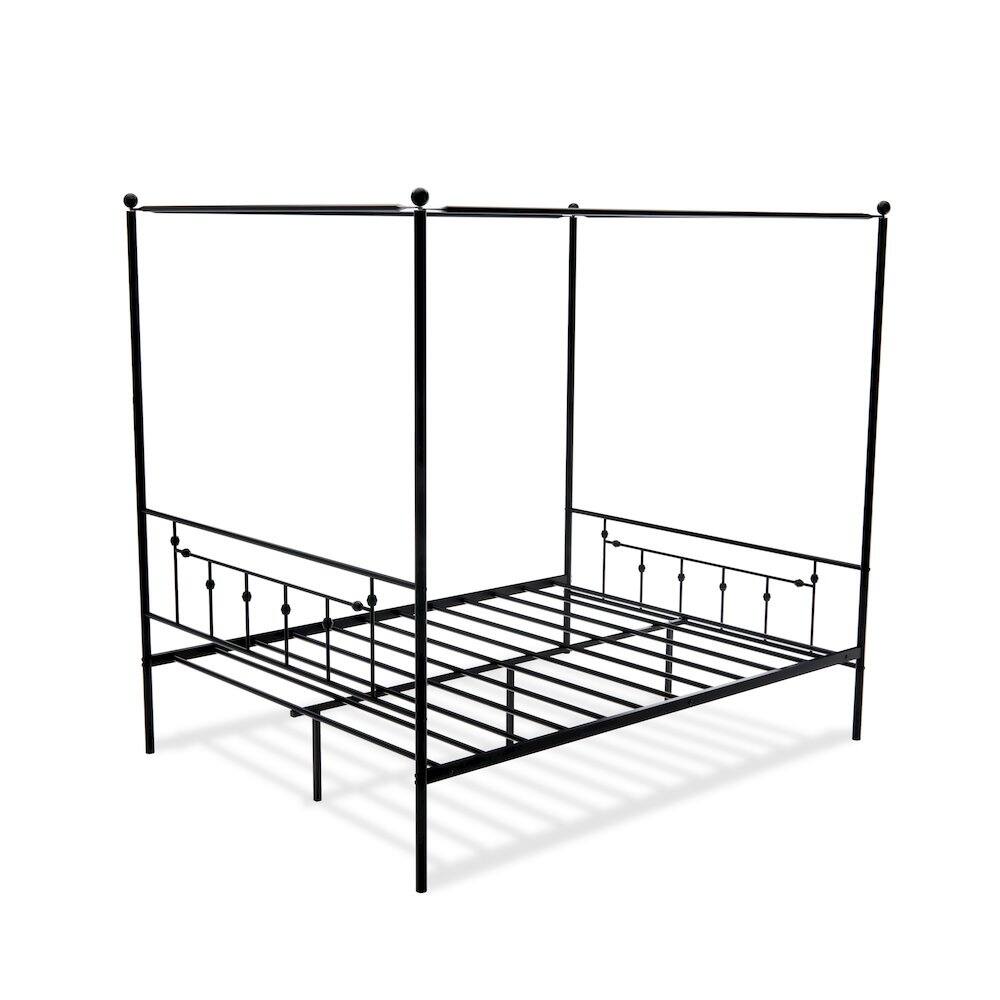 Angle. East West Furniture - ATQCBLK Anniston Canopy Bed with Deluxe Style Headboard and Footboard - Luxurious Metal Frame in Powder Coating Black - Black.