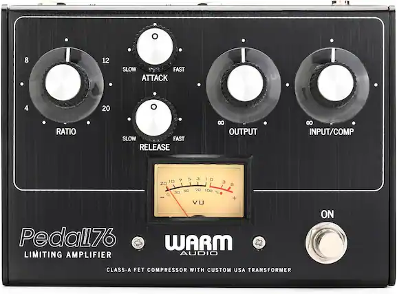 8 12 SLOW FAST ATTACK 4 20 RATIO SLOW FAST RELEASE 8 OUTPUT 8 INPUT/COMP 7 75310 5 3 10 3 20 5 3 50 70 100 % - + VU Pedall76 WARM LIMITING AMPLIFIER AUDIO ON CLASS-A FET COMPRESSOR WITH CUSTOM USA TRANSFORMER