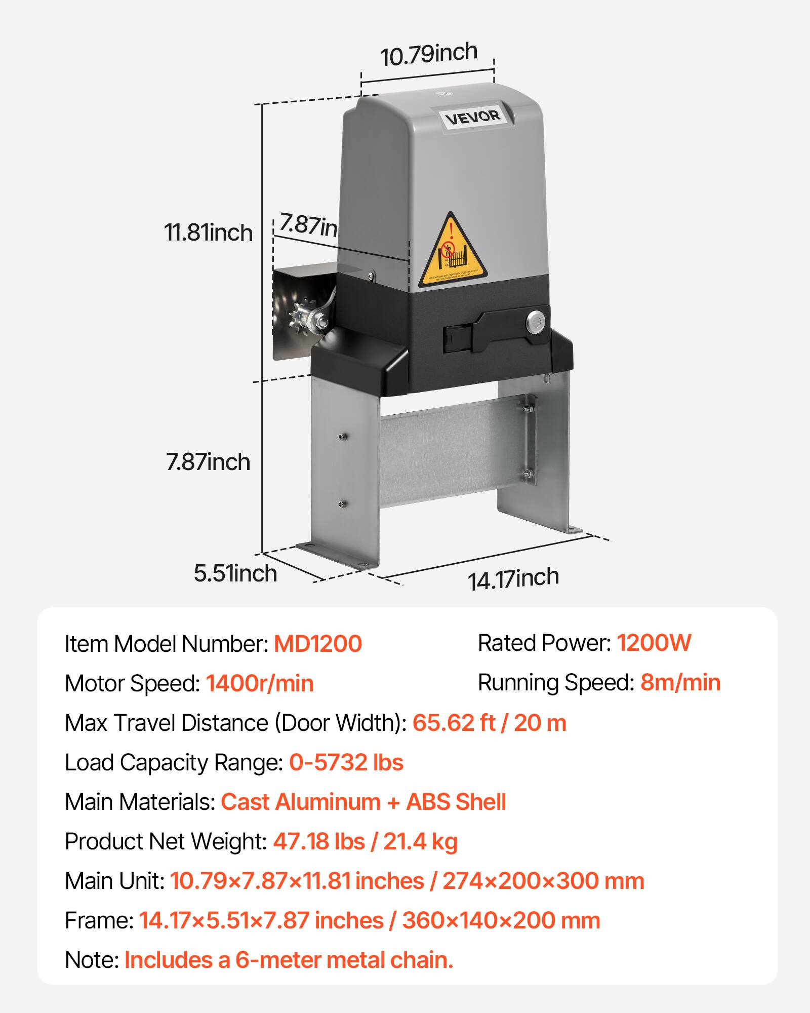 VEVOR Automatic Gate Opener, 1200W Electric Sliding Gate Opener for ...