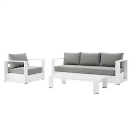 Modway - Tahoe 3-Piece Outdoor Patio - Powder-Coated Aluminum Set - White Gray