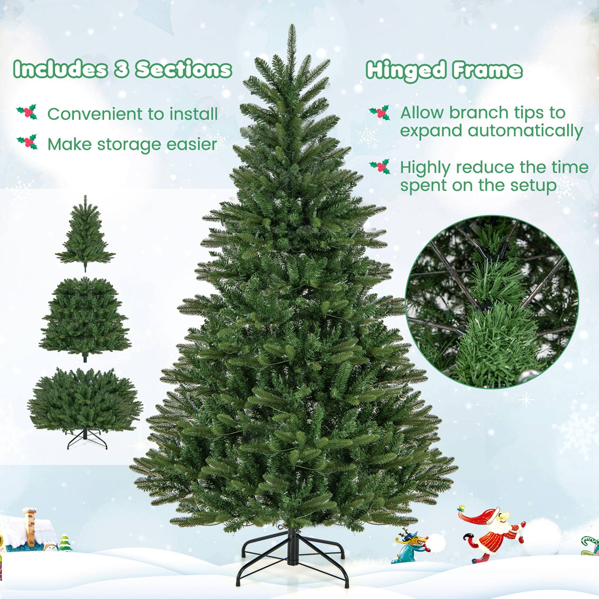 Includes 3 Sections Hinged Frame Convenient to install Make storage easier Allow branch tips to expand automatically Highly reduce the time spent on the setup