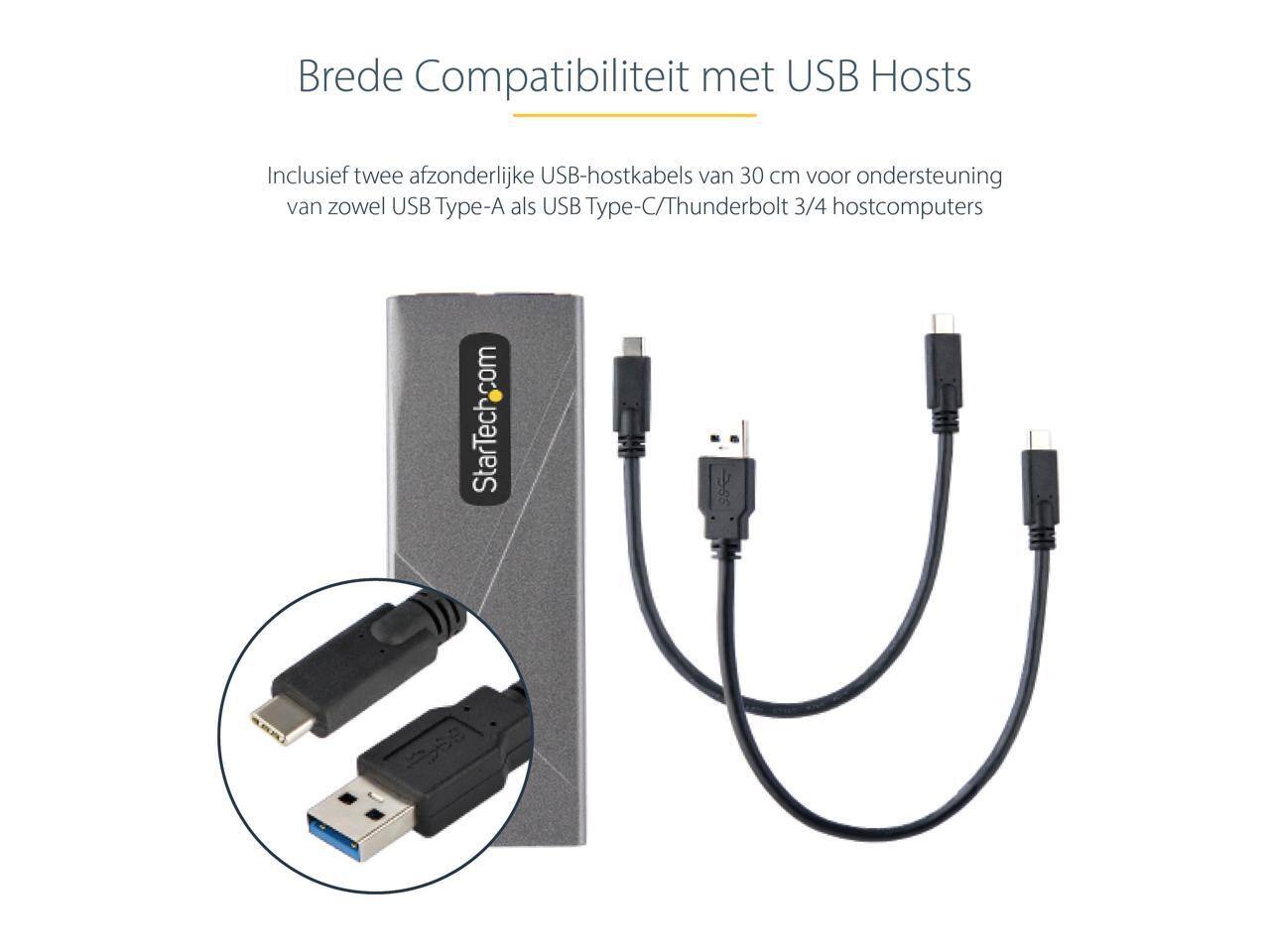 Brede compatibiliteit met USB hosts  
Inclusief twee afzonderlijke USB-hostkabels van 30 cm voor ondersteuning van zowel USB Type-A als USB Type-C/Thunderbolt 3/4 hostcomputers  
StarTech.com