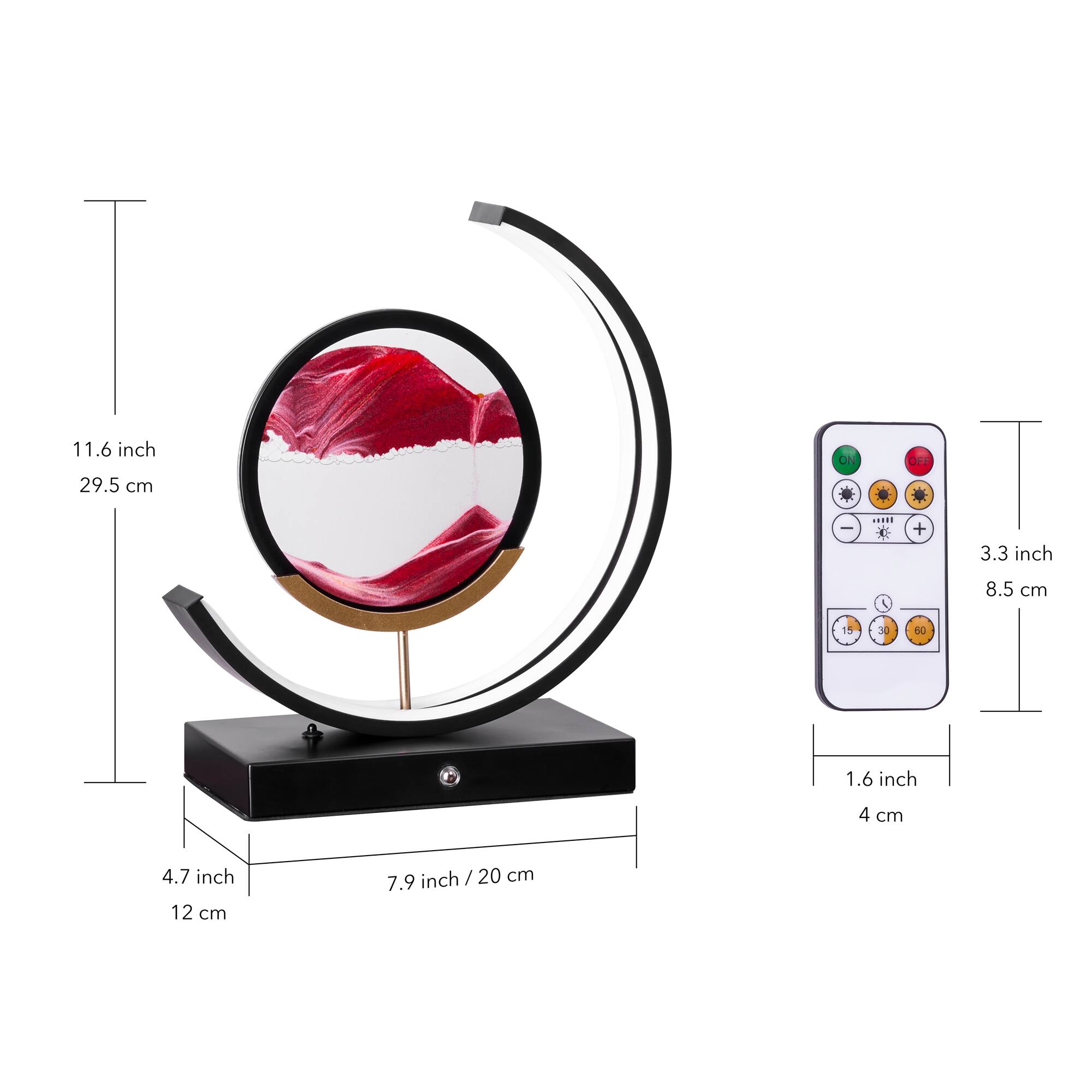 11.6 inch 29.5 cm, 3.3 inch 8.5 cm, 1.6 inch 4 cm, 4.7 inch 12 cm, 7.9 inch / 20 cm.