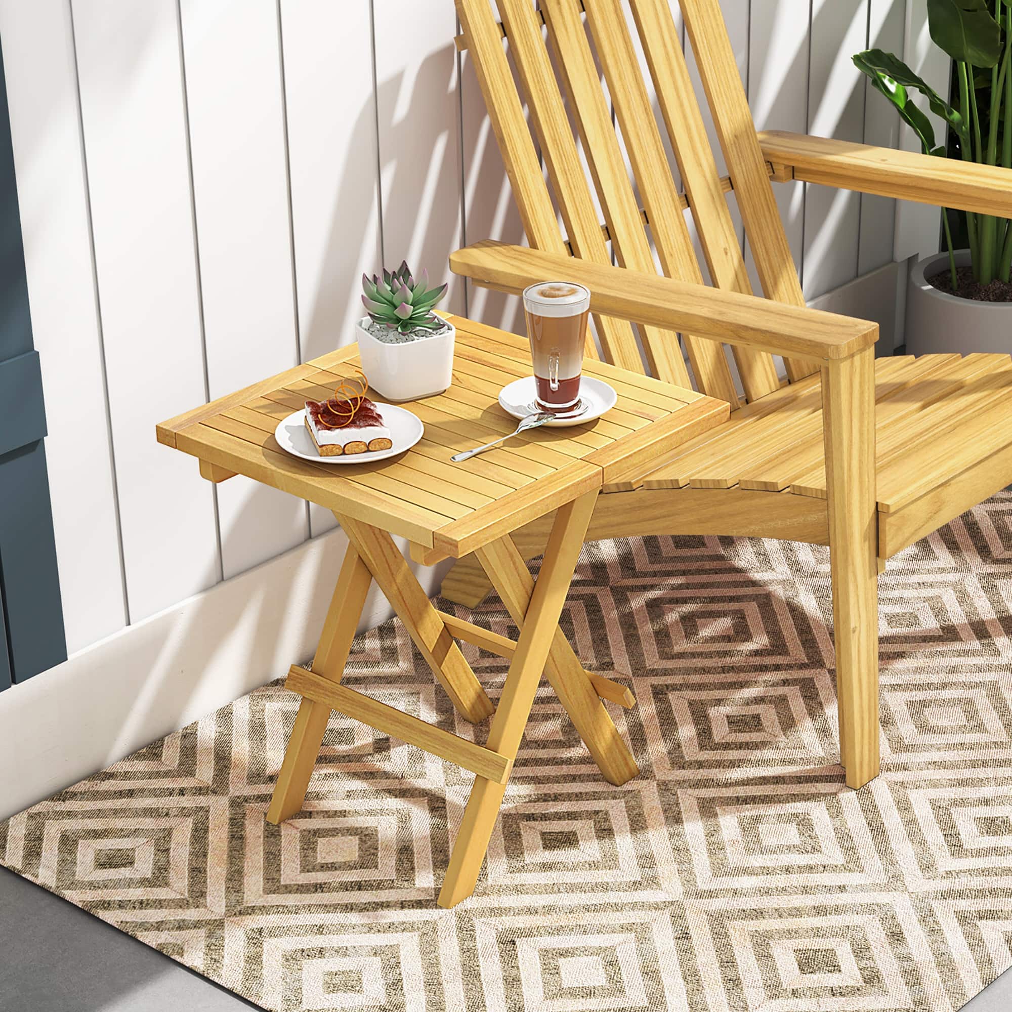 Gymax Patio Folding Side Table w/X shaped Legs Slatted Tabletop