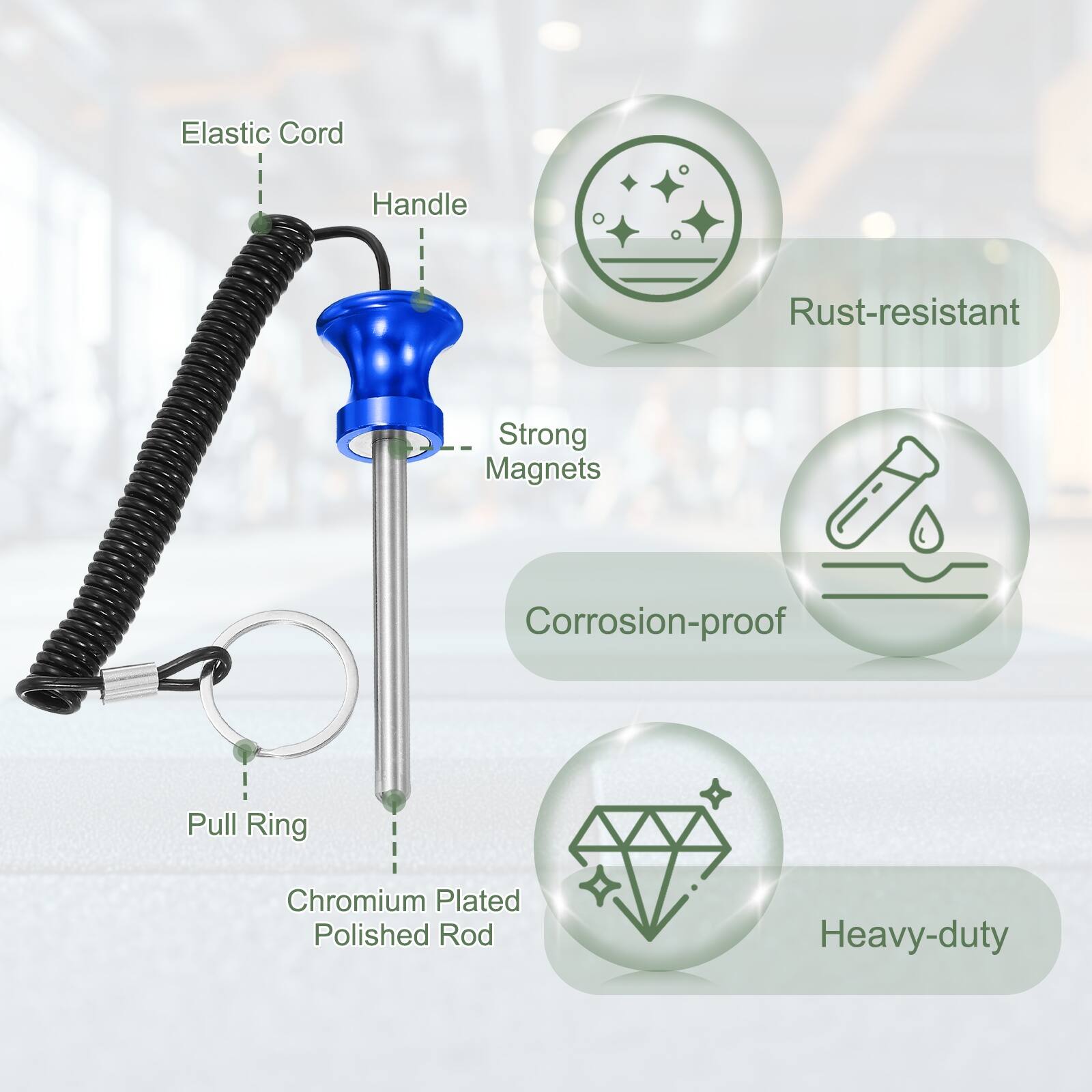 Elastic Cord Handle, Rust-resistant, Strong Magnets, Corrosion-proof, Pull Ring, Chromium Plated Polished Rod, Heavy-duty
