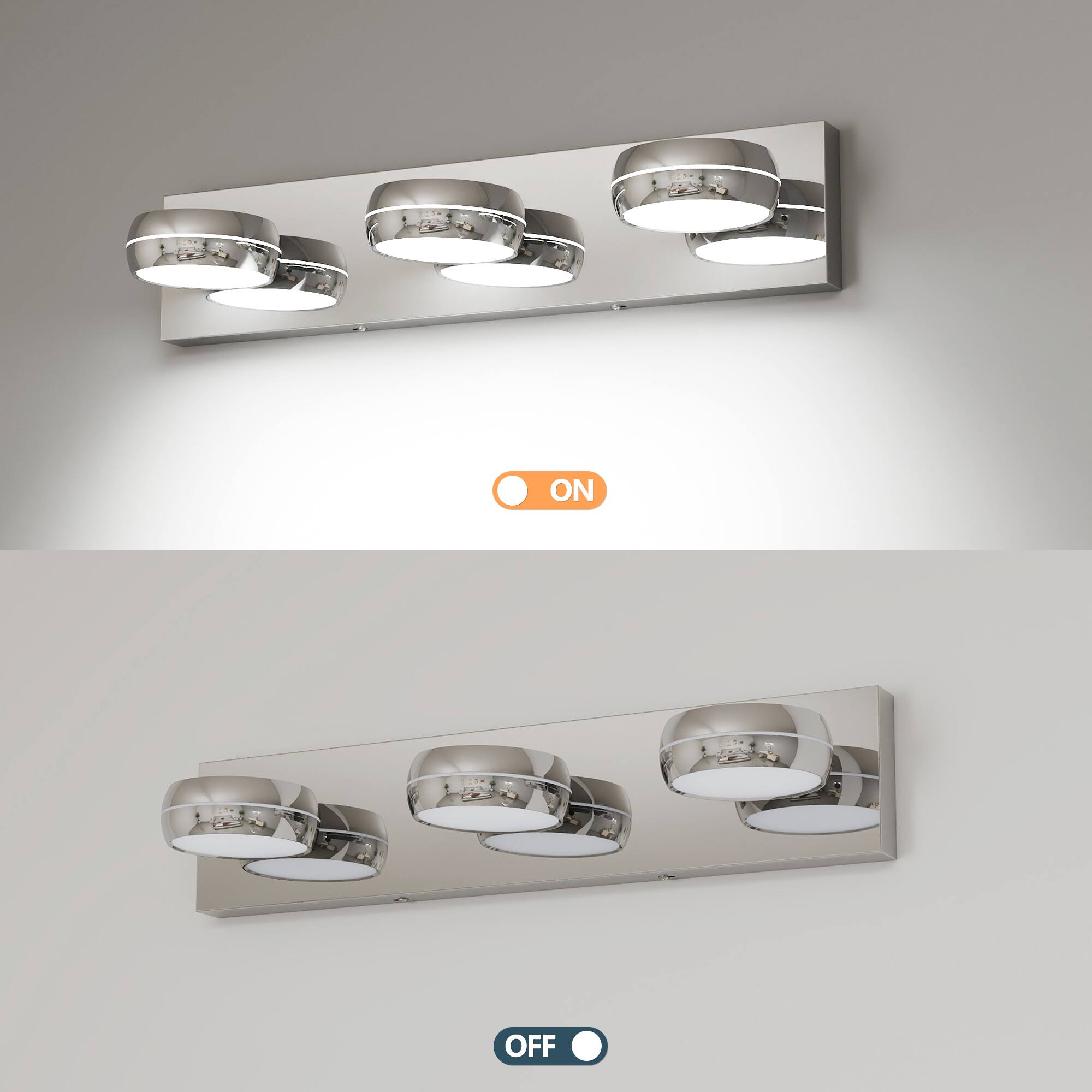 Alt View 2. HOMLUX - 20.47 in.  3 Lights Chrome LED Vanity Light Bar with Acrylic Shade.
