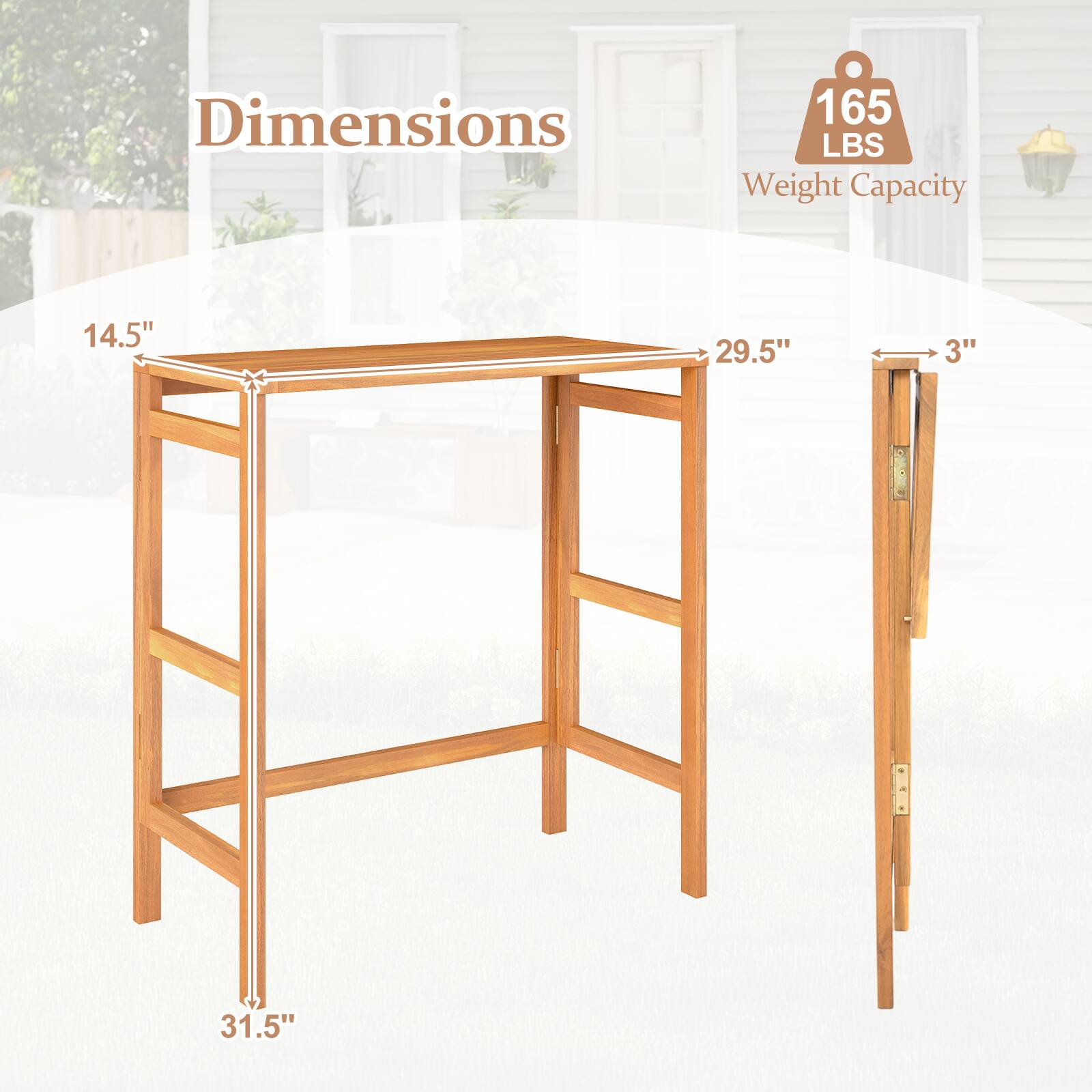 Dimensions: 14.5" x 29.5" x 3" x 31.5"  
Weight Capacity: 165 LBS