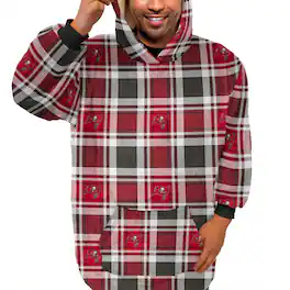 Pegasus - Tampa Bay Buccaneers Plaid Logo Box Bloncho with Sherpa Inside - Multicolor