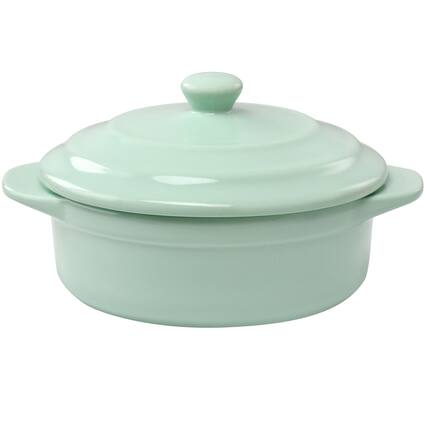 Front. Martha Stewart - Martha Stewart Stoneware Round Mini Casserole with Lid in Mint - Mint.