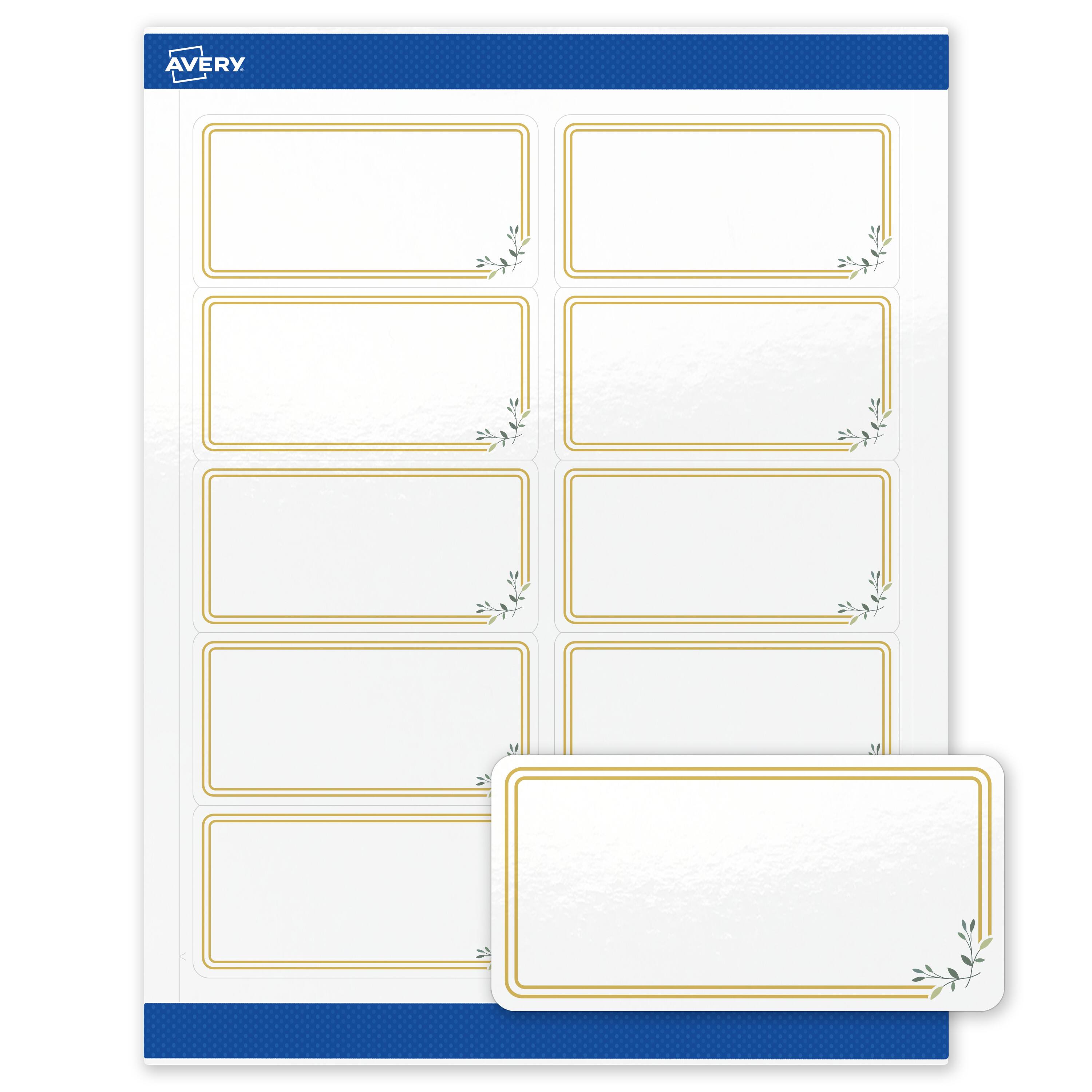 Front. Avery - Avery Labels, 2" x 4", Glossy White, Double Gold Border/Florals - White.