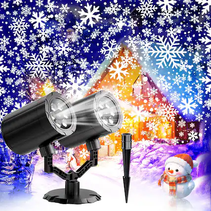 Front. Dazzed Corner - Christmas Projector Lights Outdoor, Double Head Snowflake Projector - Black.