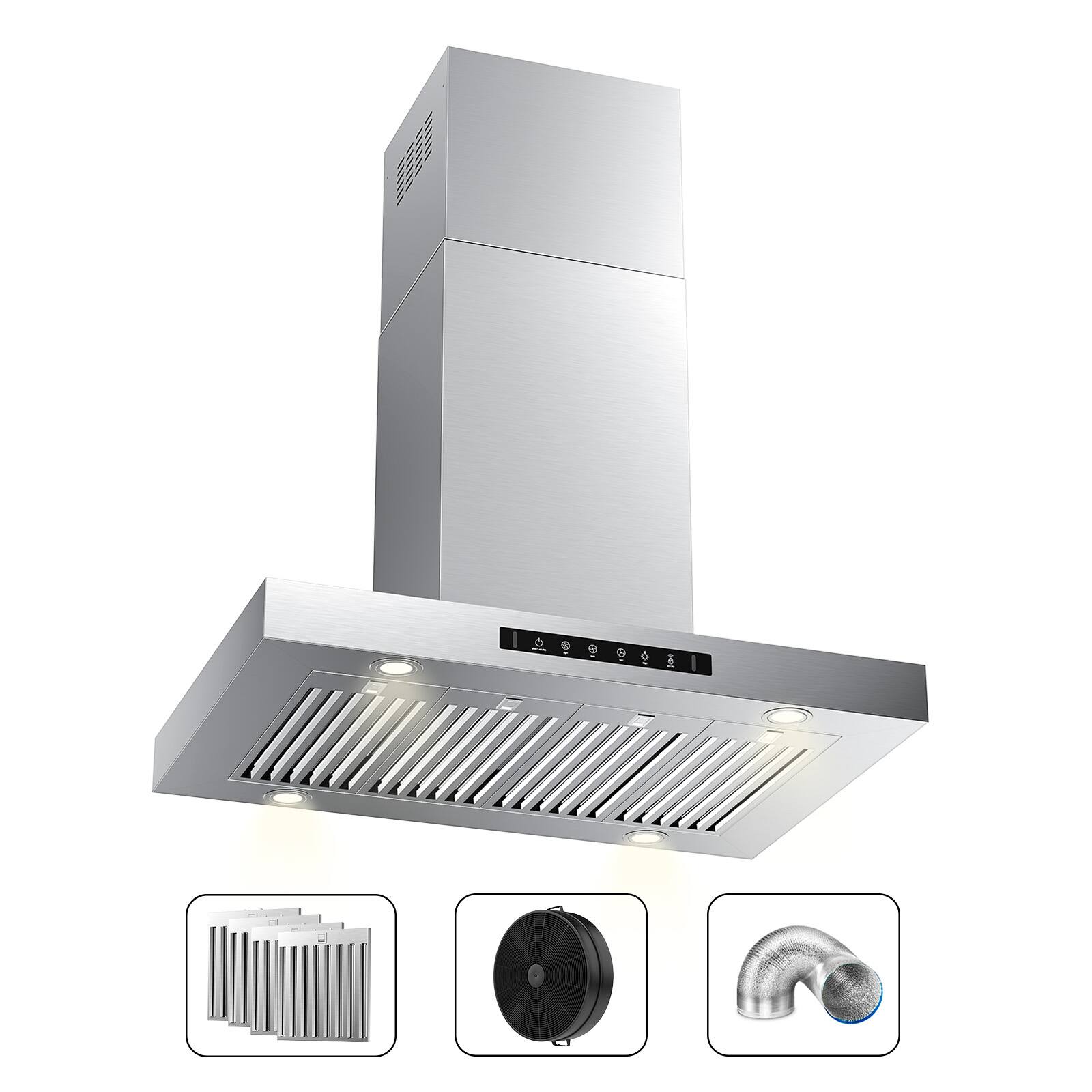 Angle. VIKIO - 42 inch Ducted 700-CFM Stainless steel Island Range Hood with Charcoal Filter - Stainless steel.
