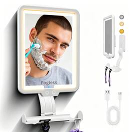 Dazzed Corner - Heated Fogless Shower Mirror with 3-Color LED Light, Rechargeable Makeup Mirror - White