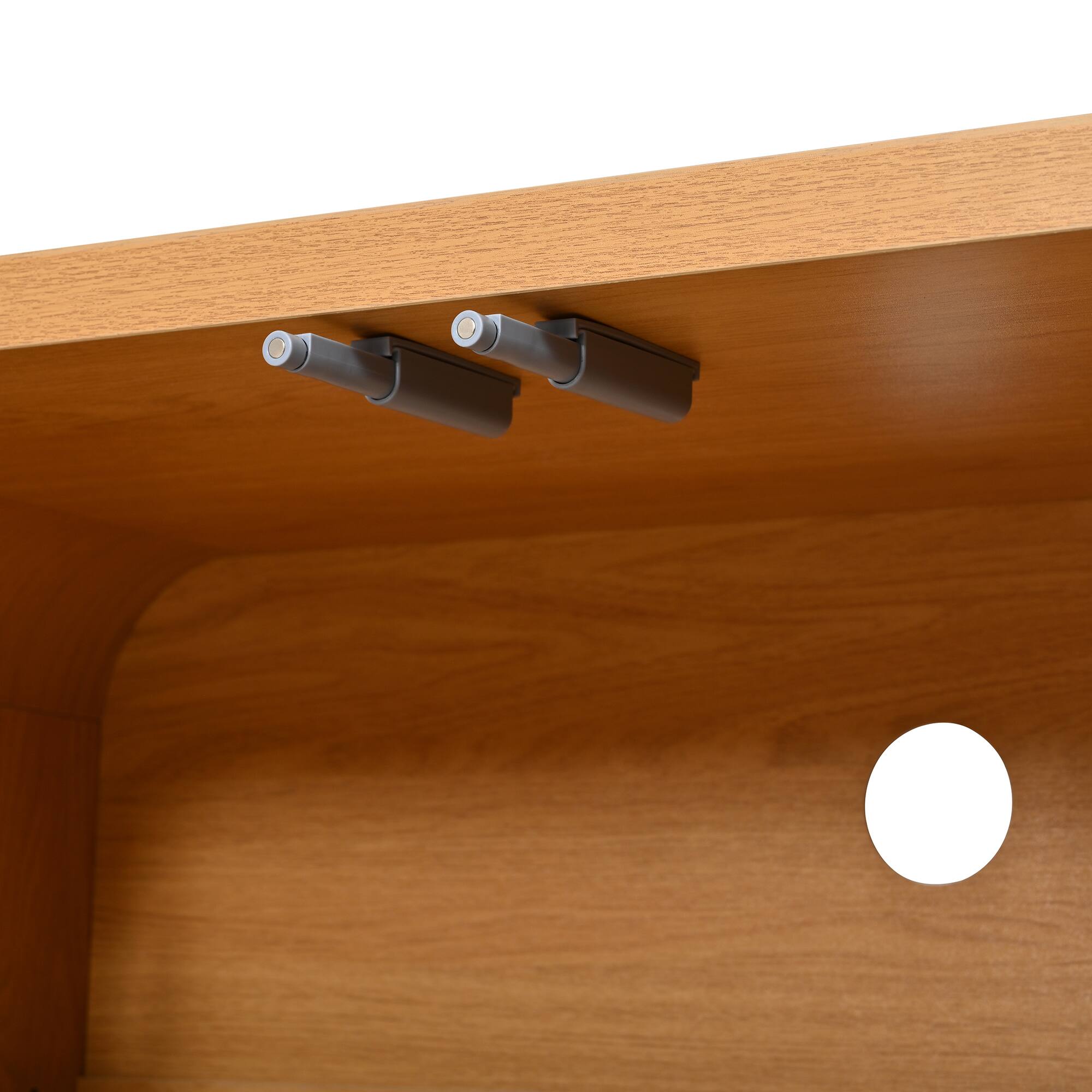 Alt View 2. Whisen - Curved Edge TV Stand for TVs up to 70" with Push-to-Open Cabinets,Adjustable Shelves and Cable Management - Natural.