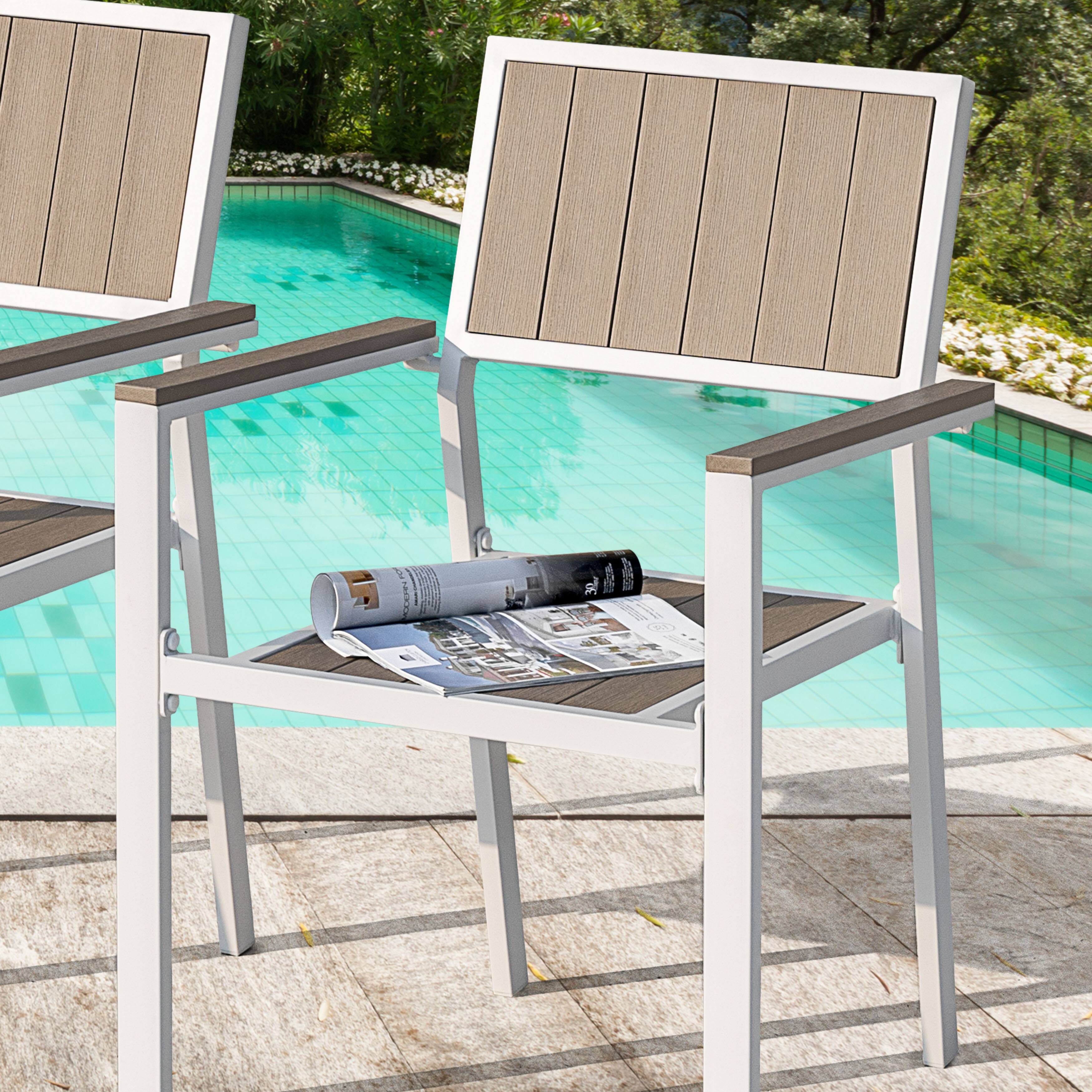 Angle. Nuu Garden - Patio 2-Piece Dining Chairs, Outdoor Faux Wood Chairs Stackable Design - light brown.